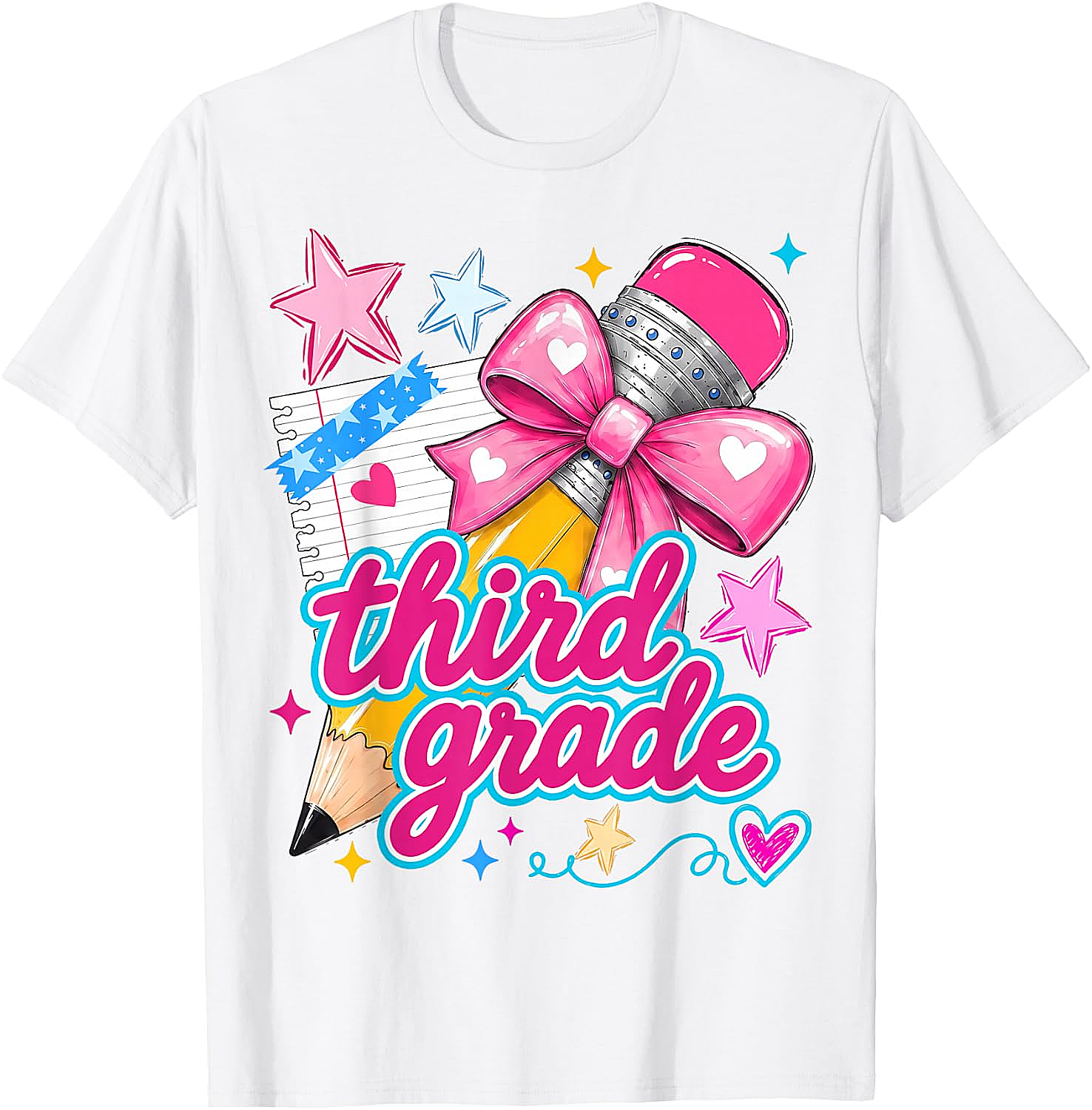  Third Grade Coquette Bow Pencil Girls T-Shirt - Back to School