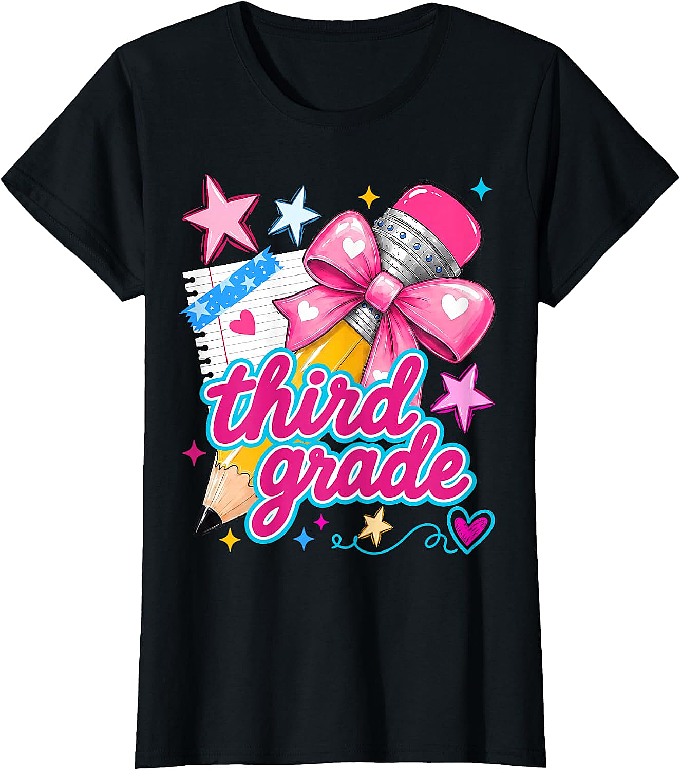  Third Grade Coquette Bow Pencil Girls T-Shirt - Back to School