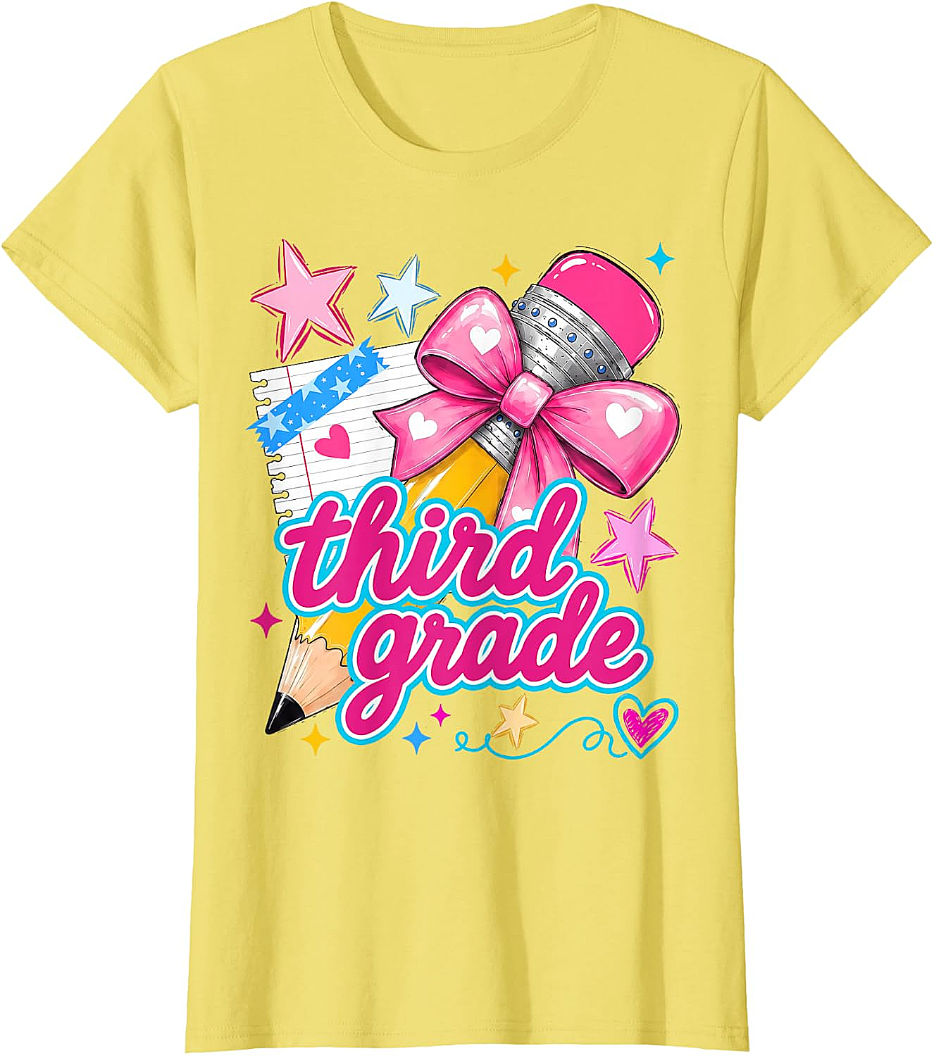  Third Grade Coquette Bow Pencil Girls T-Shirt - Back to School