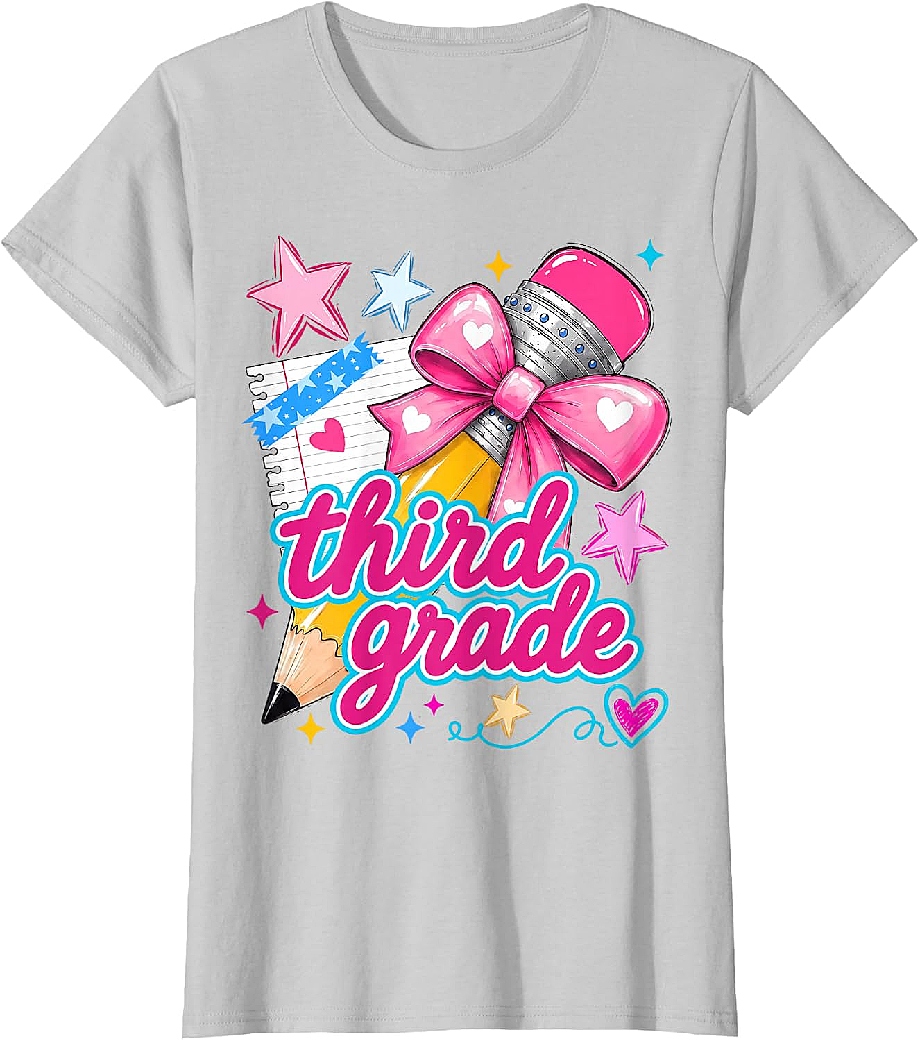 Third Grade Coquette Bow Pencil Girls T-Shirt - Back to School