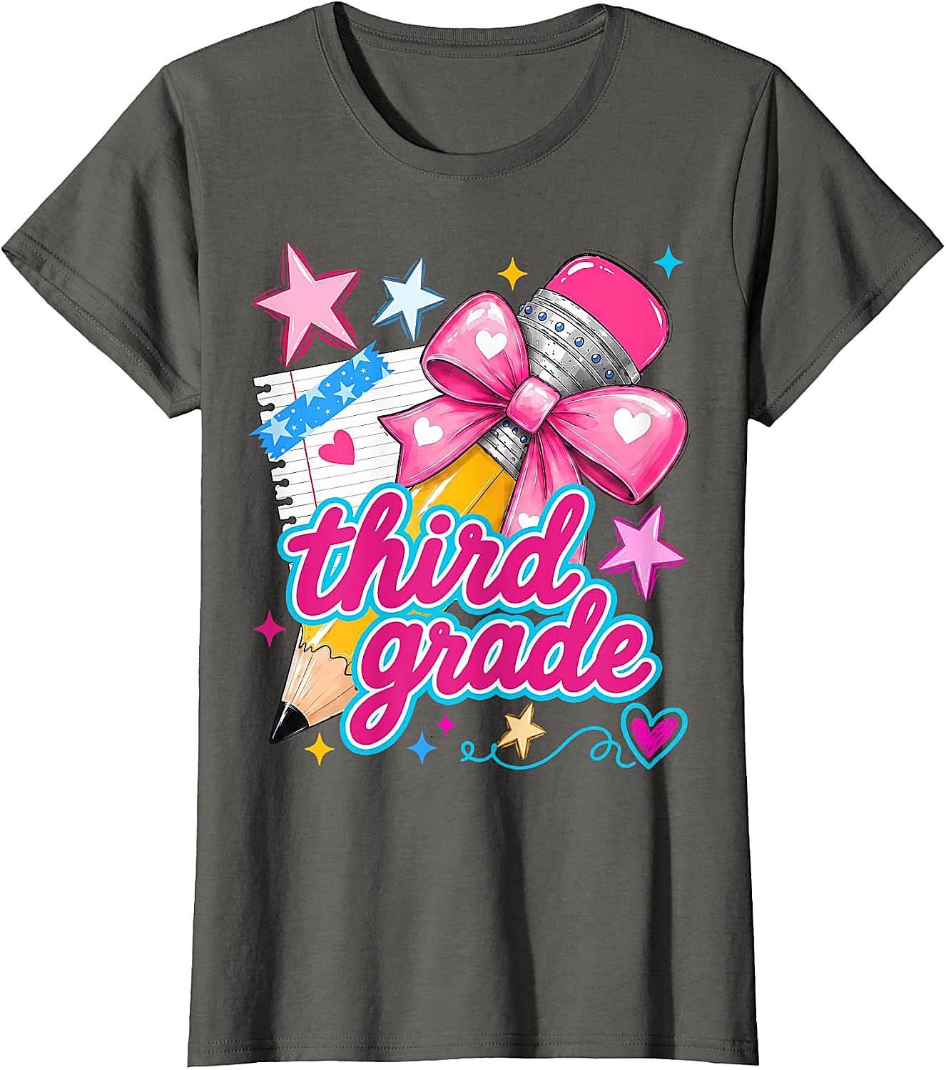  Third Grade Coquette Bow Pencil Girls T-Shirt - Back to School
