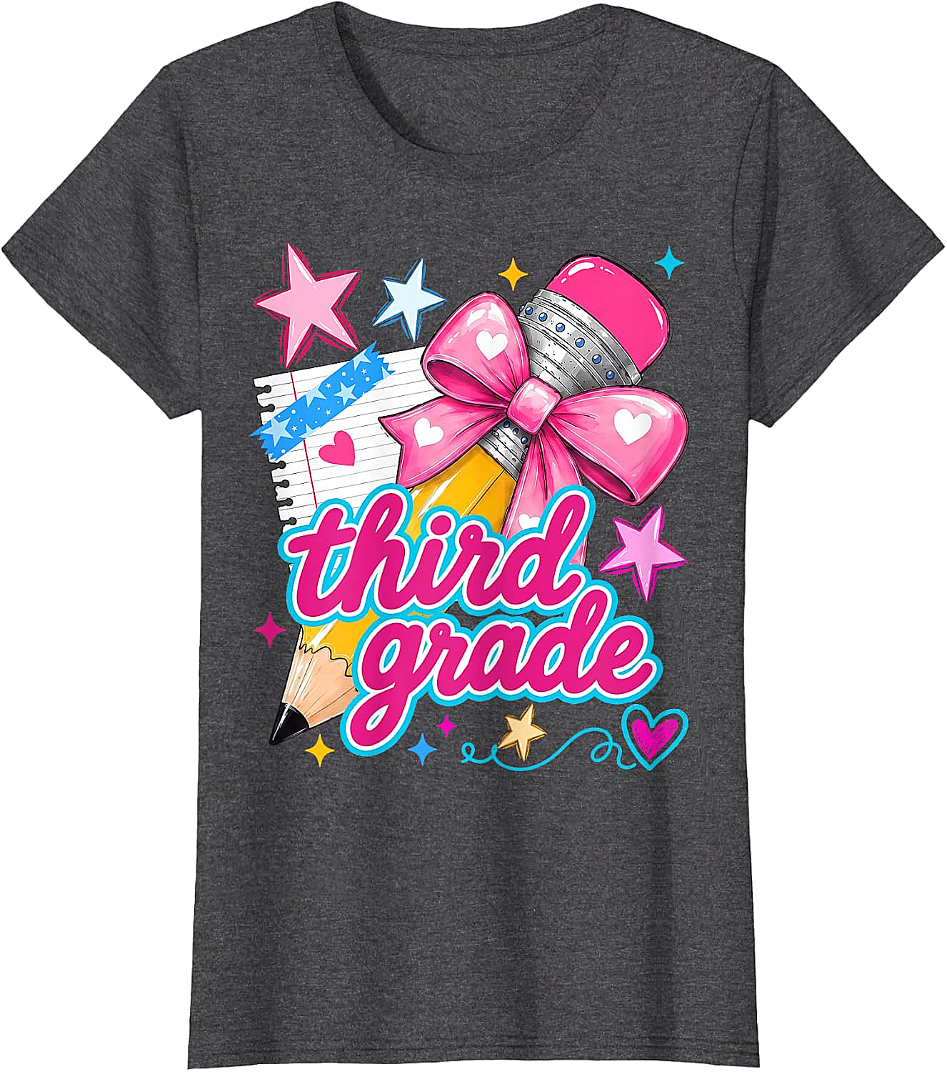  Third Grade Coquette Bow Pencil Girls T-Shirt - Back to School