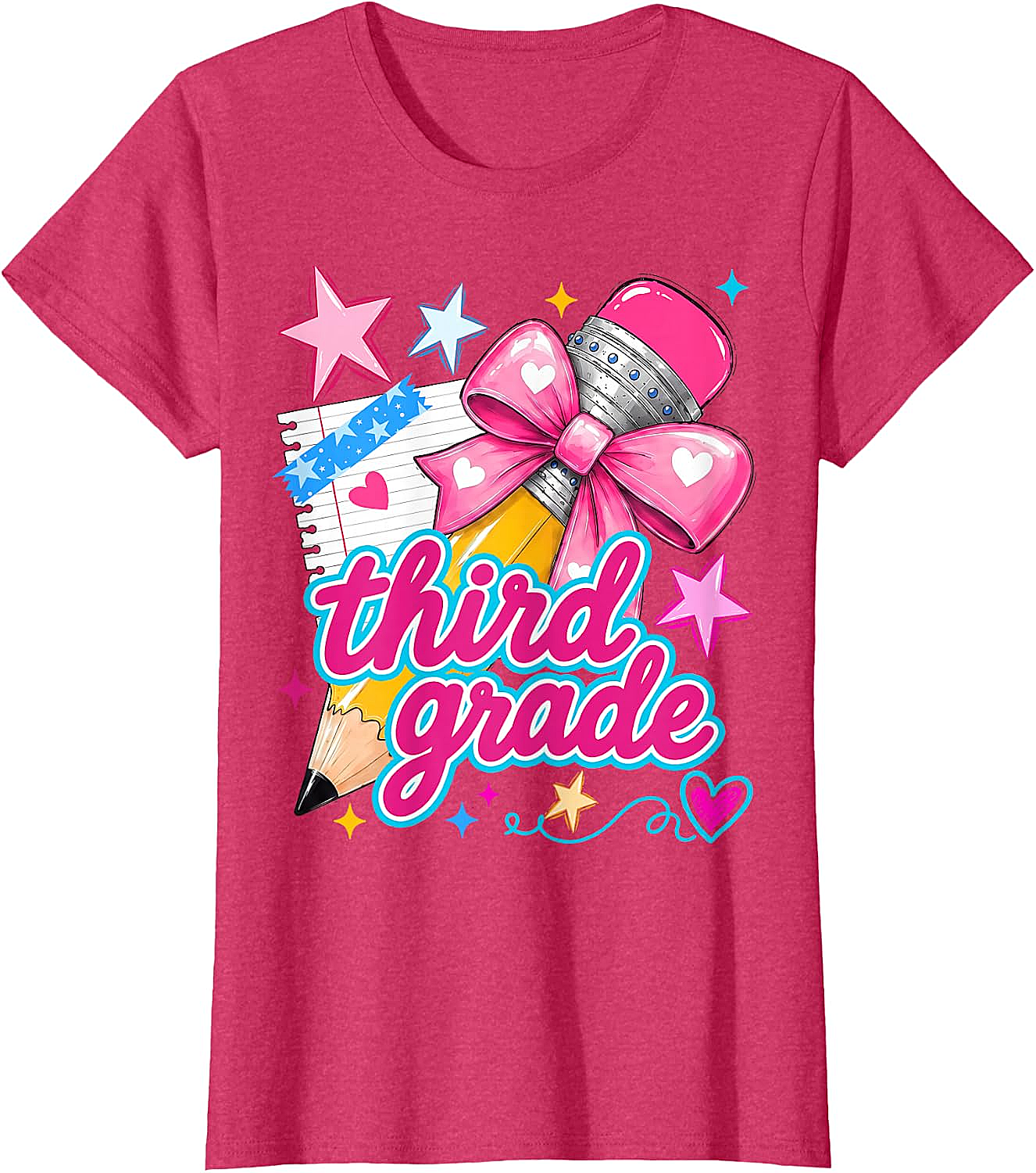  Third Grade Coquette Bow Pencil Girls T-Shirt - Back to School