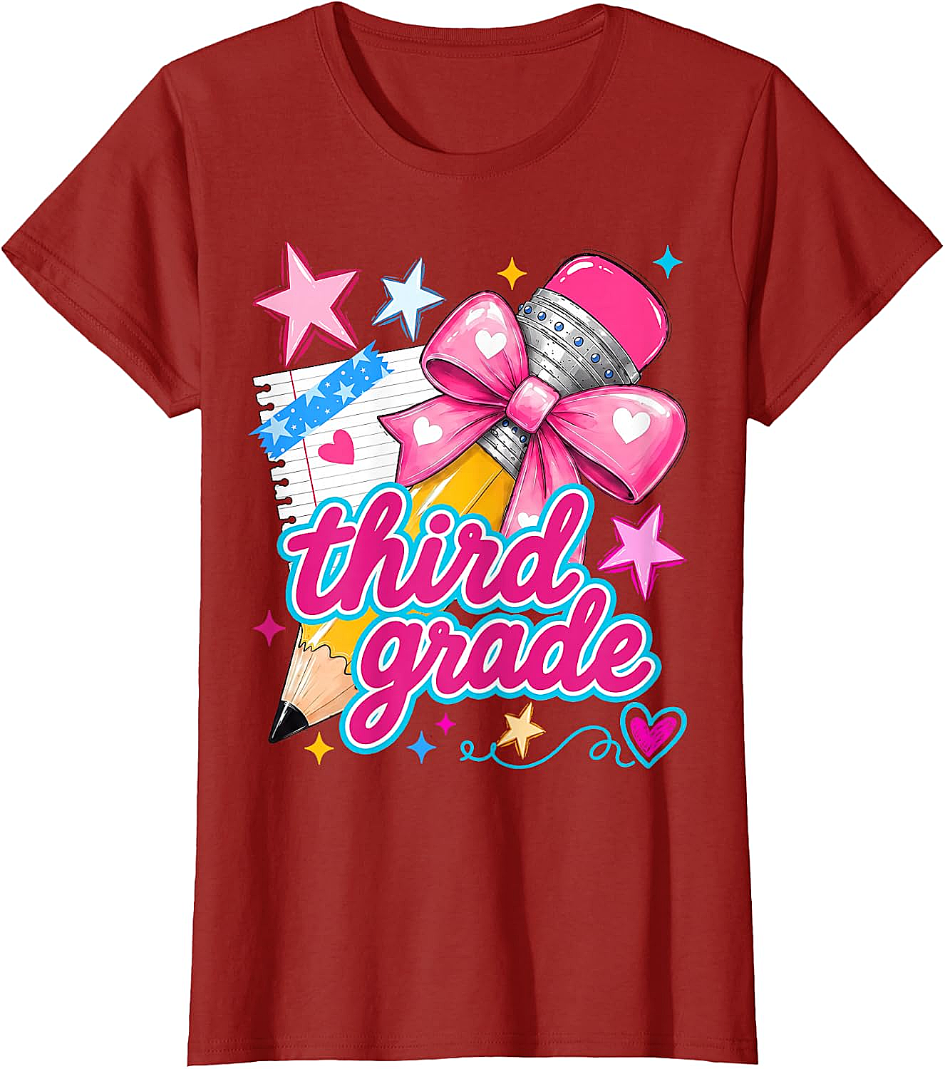  Third Grade Coquette Bow Pencil Girls T-Shirt - Back to School