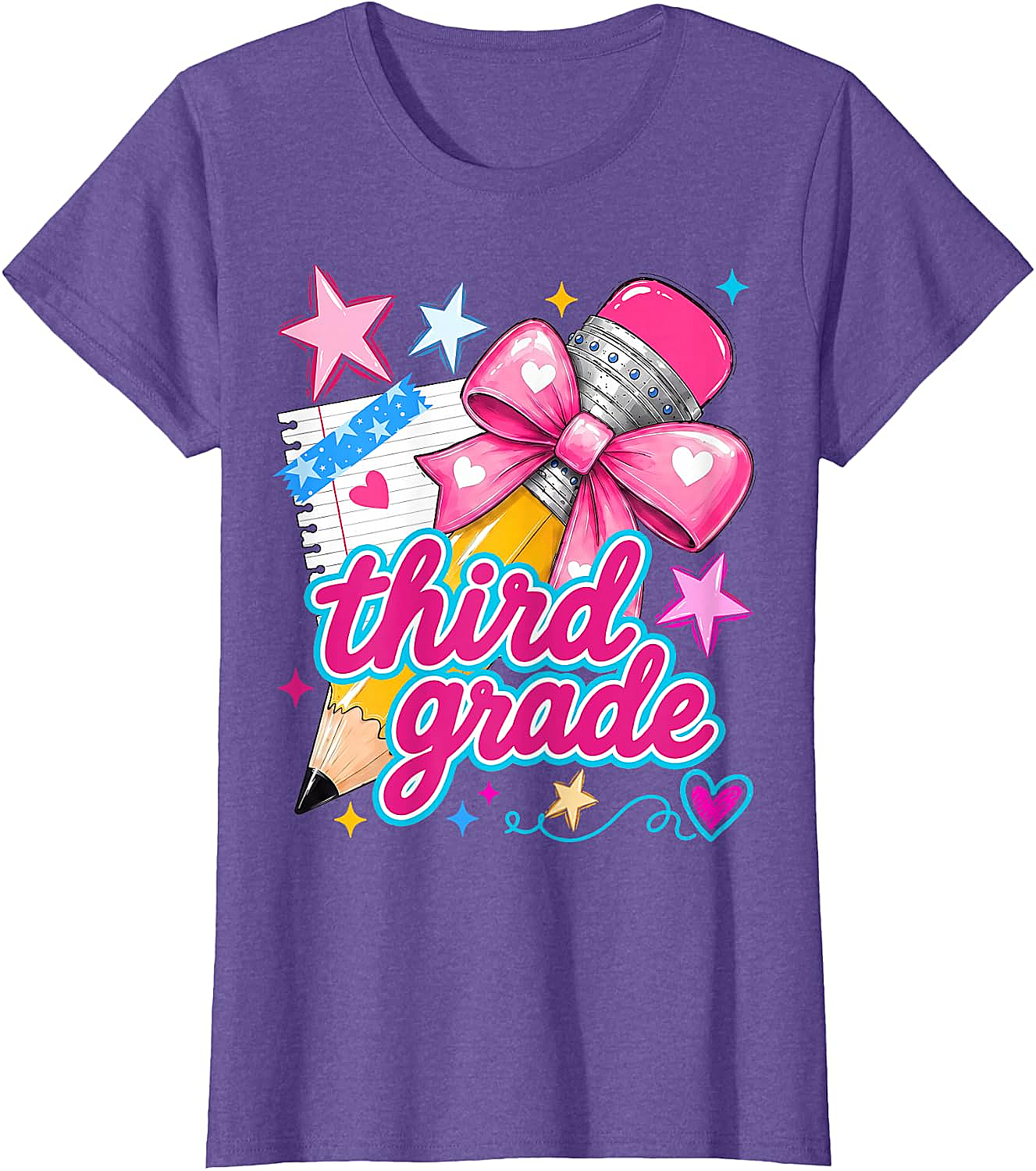  Third Grade Coquette Bow Pencil Girls T-Shirt - Back to School