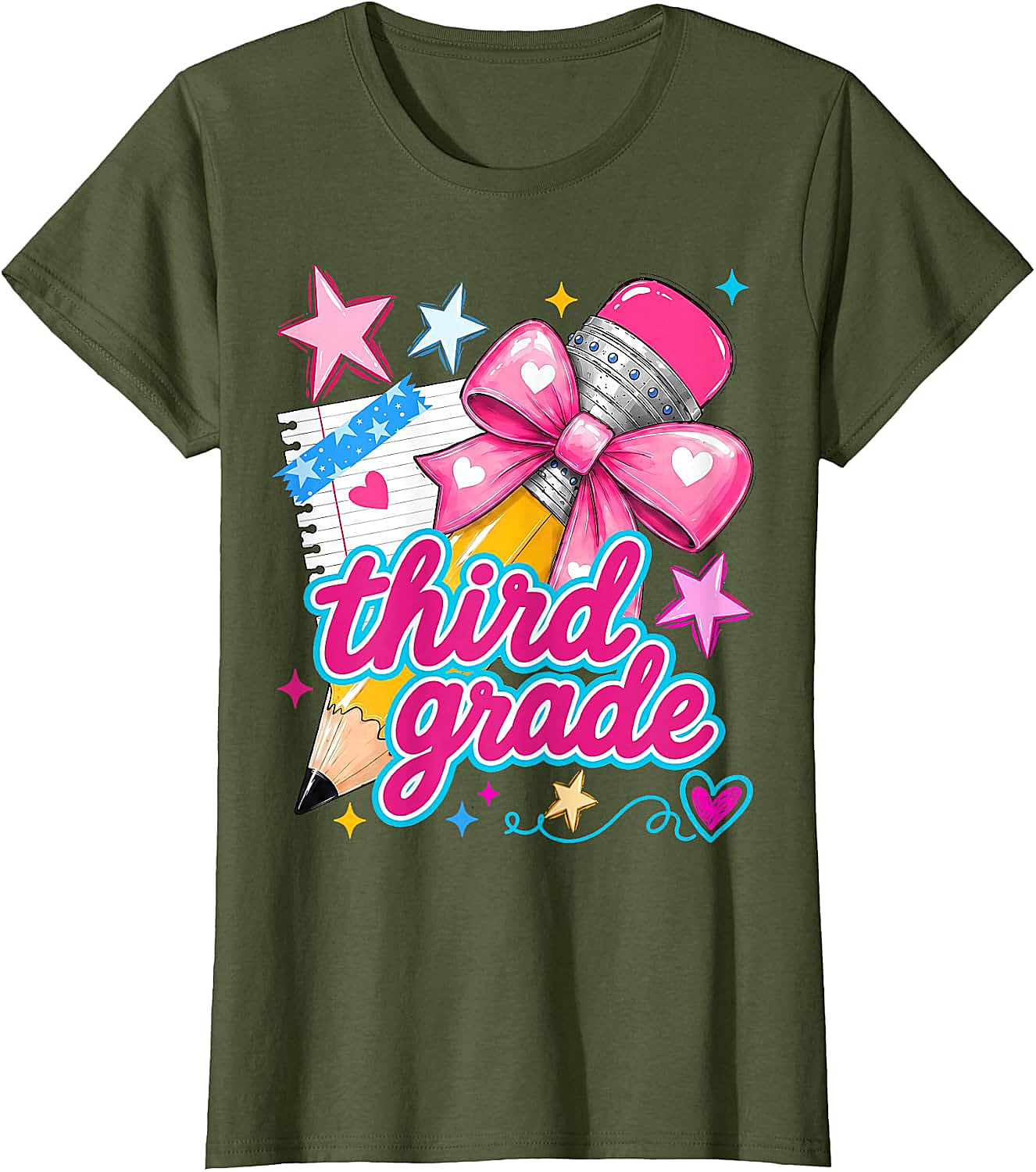  Third Grade Coquette Bow Pencil Girls T-Shirt - Back to School