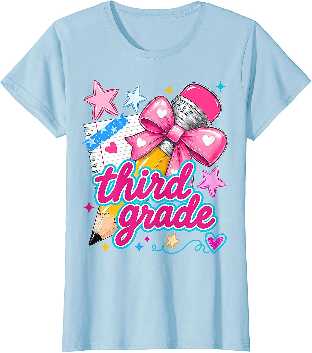  Third Grade Coquette Bow Pencil Girls T-Shirt - Back to School