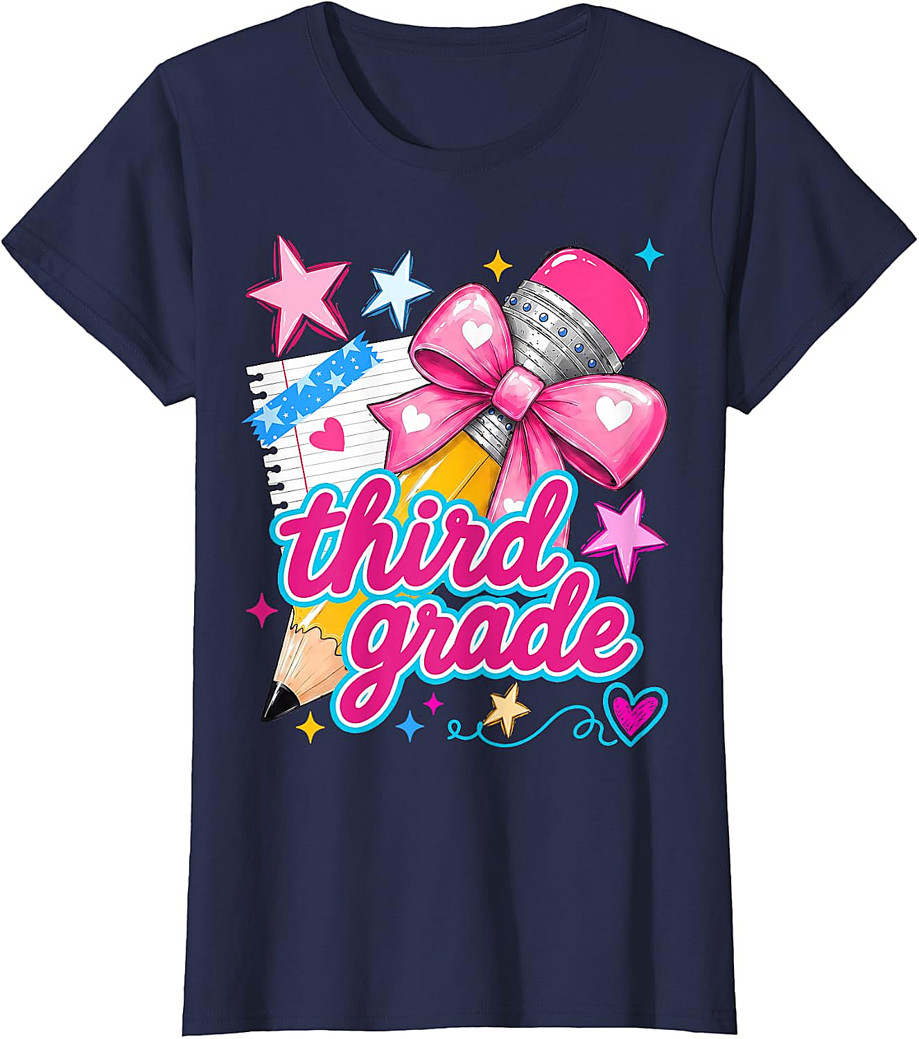  Third Grade Coquette Bow Pencil Girls T-Shirt - Back to School