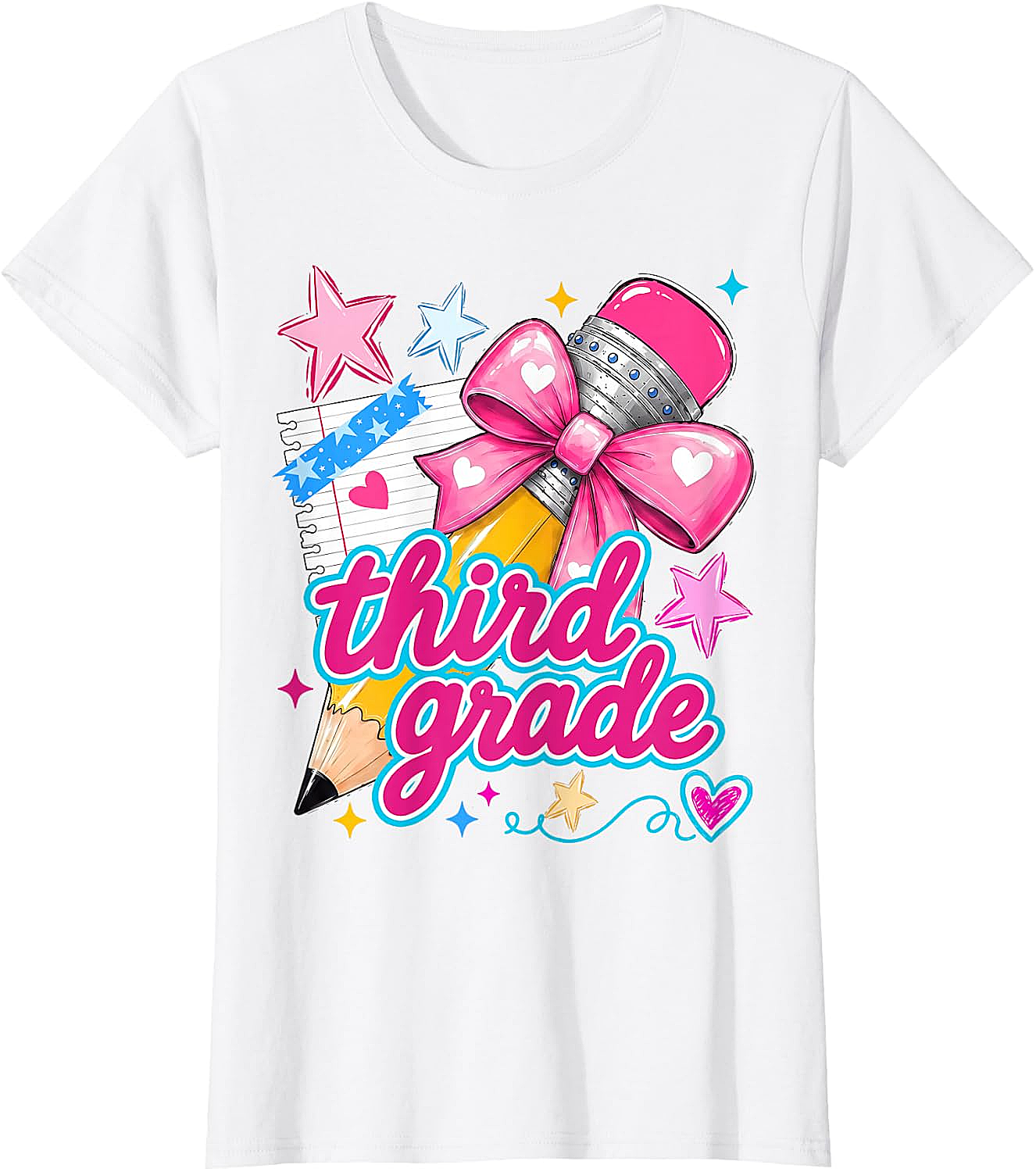  Third Grade Coquette Bow Pencil Girls T-Shirt - Back to School