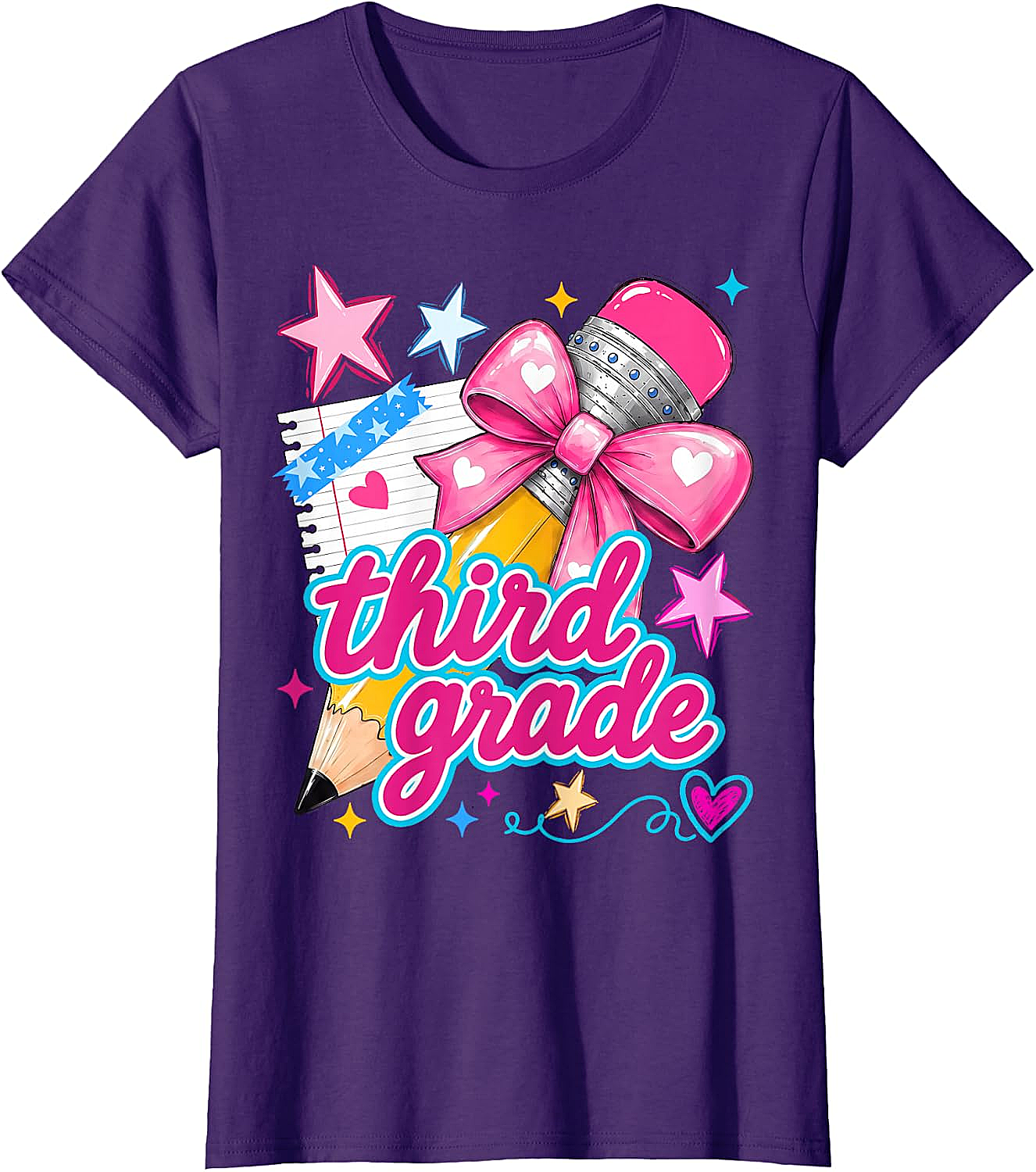  Third Grade Coquette Bow Pencil Girls T-Shirt - Back to School