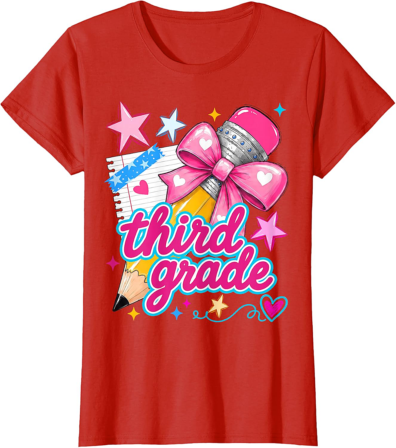  Third Grade Coquette Bow Pencil Girls T-Shirt - Back to School