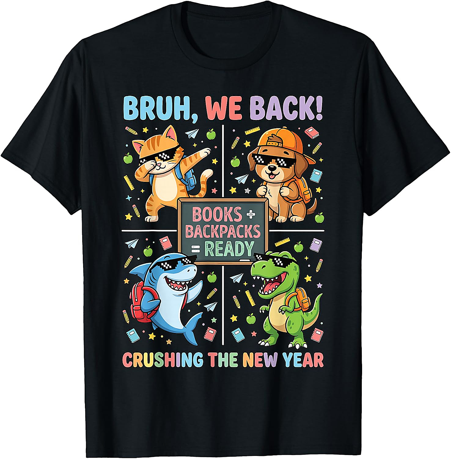Bruh We Back Funny Back to School Animals Tee