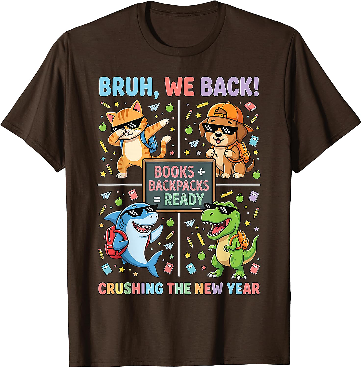 Bruh We Back Funny Back to School Animals Tee