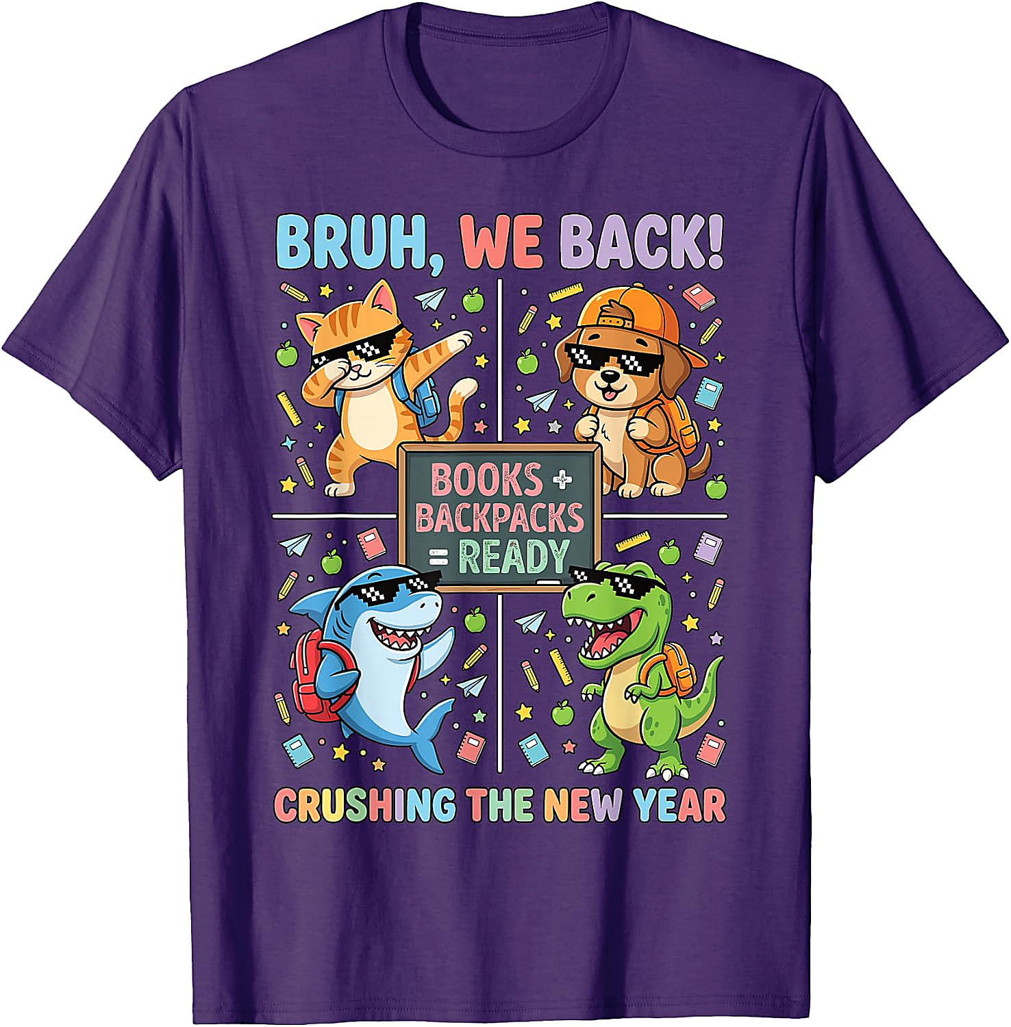 Bruh We Back Funny Back to School Animals Tee