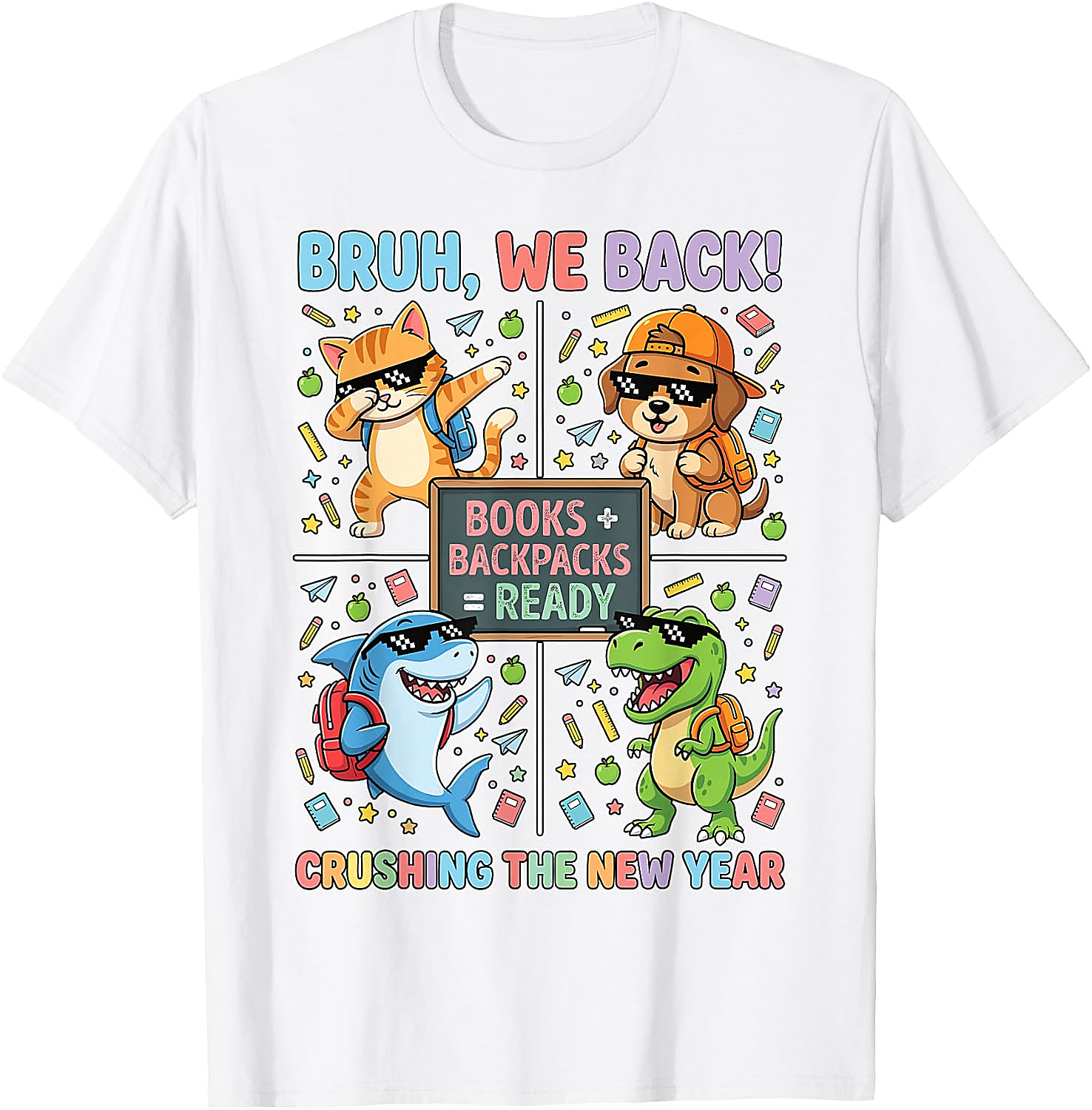 Bruh We Back Funny Back to School Animals Tee