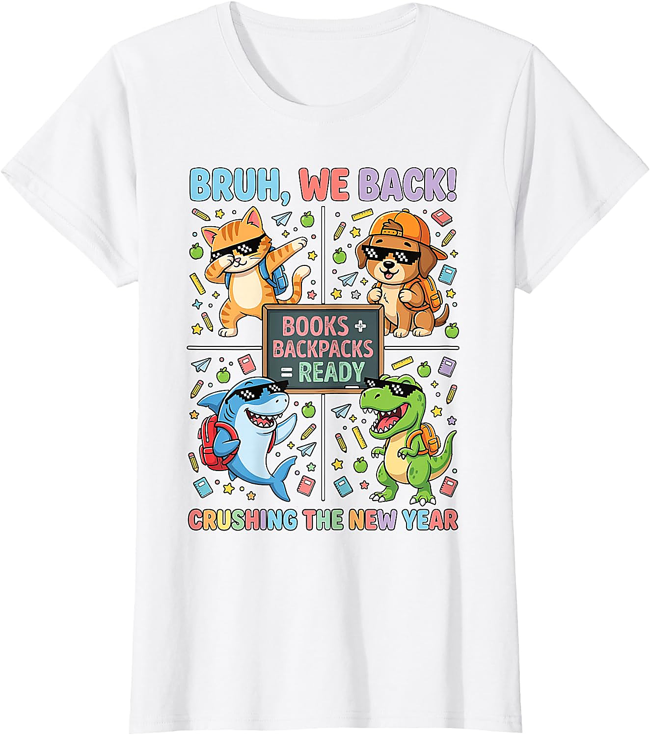 Bruh We Back Funny Back to School Animals Tee