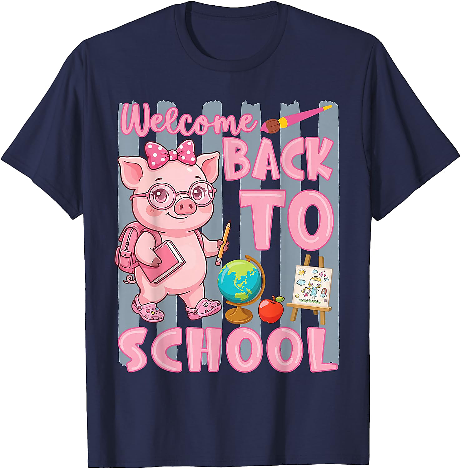 Cute Pig Back to School T-Shirt for Girls