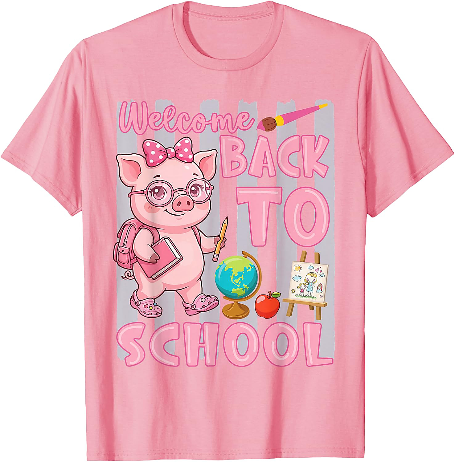 Cute Pig Back to School T-Shirt for Girls