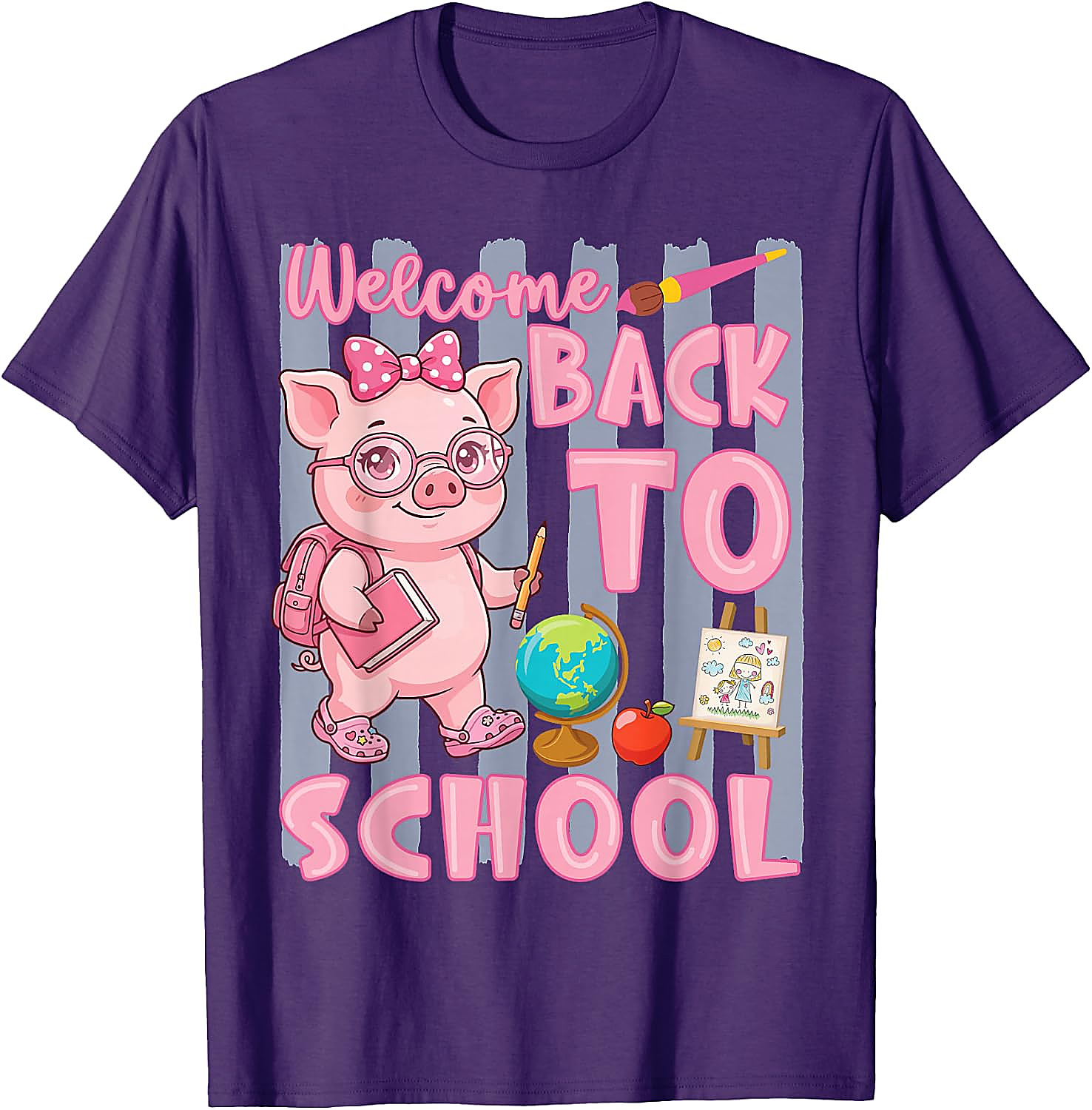 Cute Pig Back to School T-Shirt for Girls