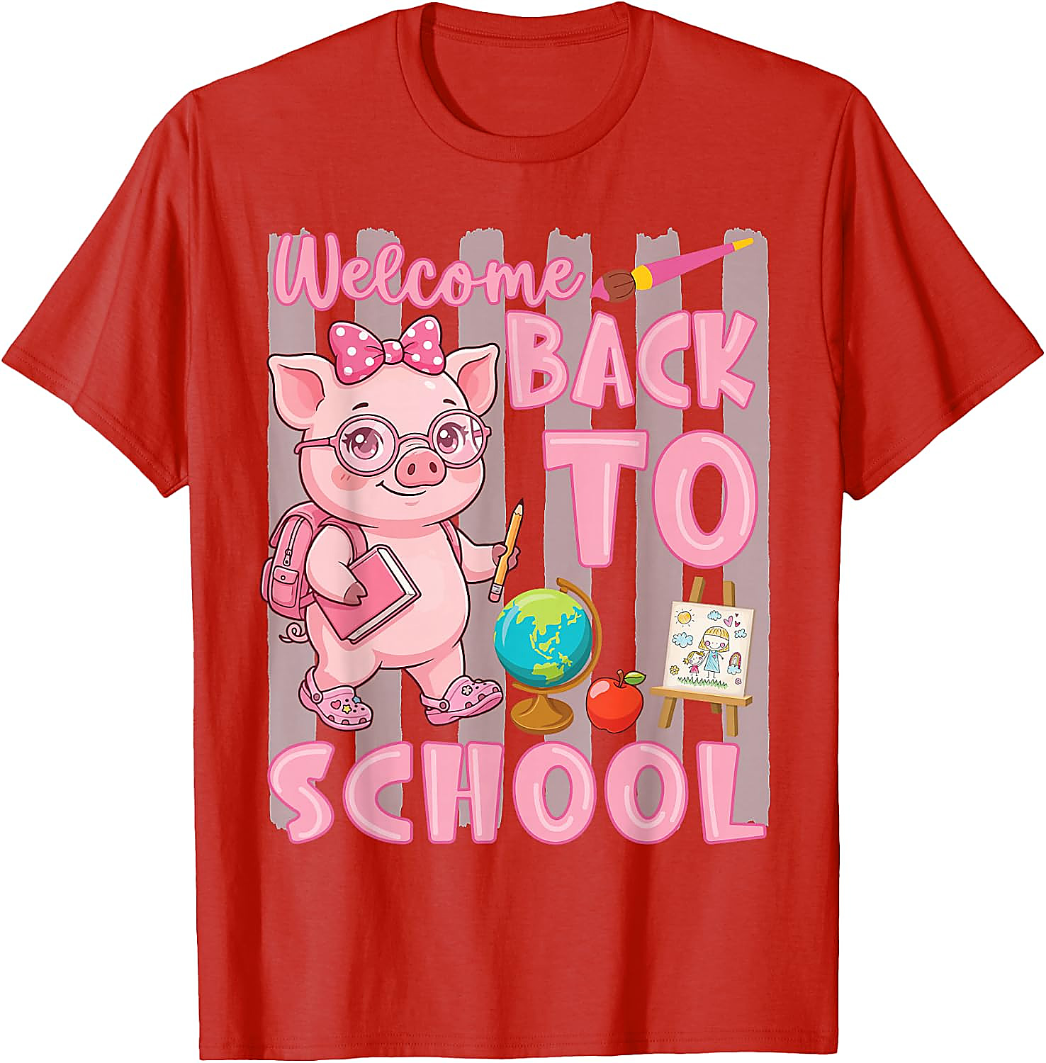 Cute Pig Back to School T-Shirt for Girls
