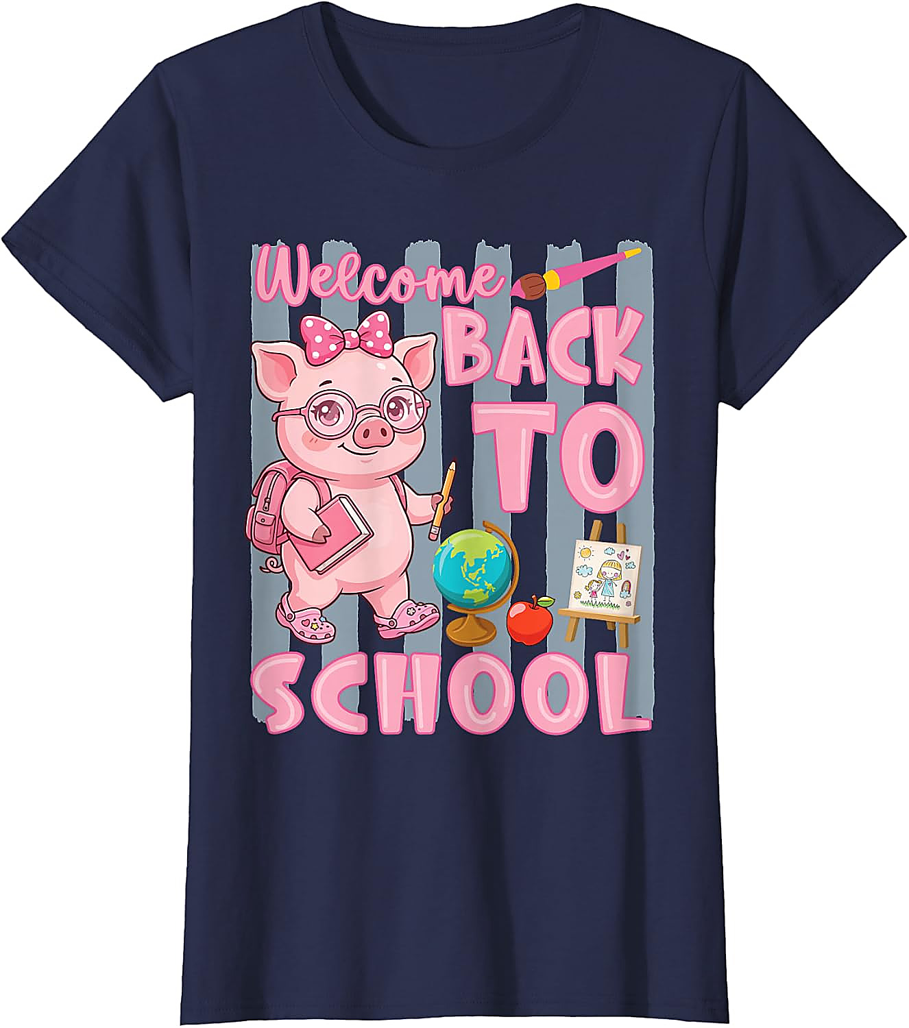 Cute Pig Back to School T-Shirt for Girls
