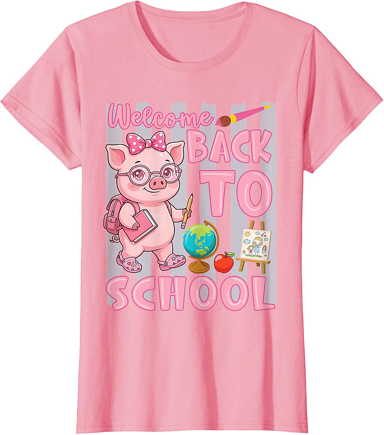 Cute Pig Back to School T-Shirt for Girls