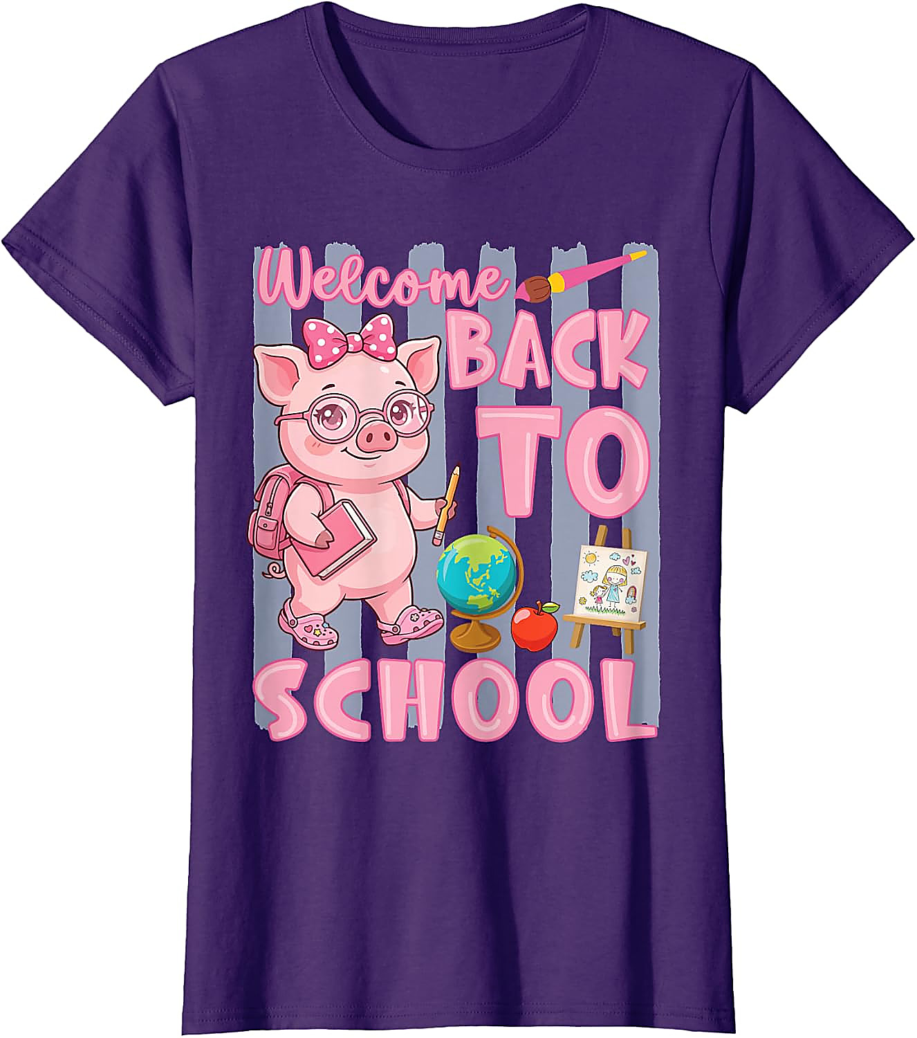 Cute Pig Back to School T-Shirt for Girls