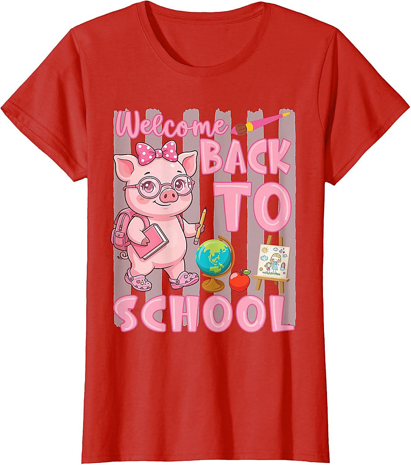 Cute Pig Back to School T-Shirt for Girls