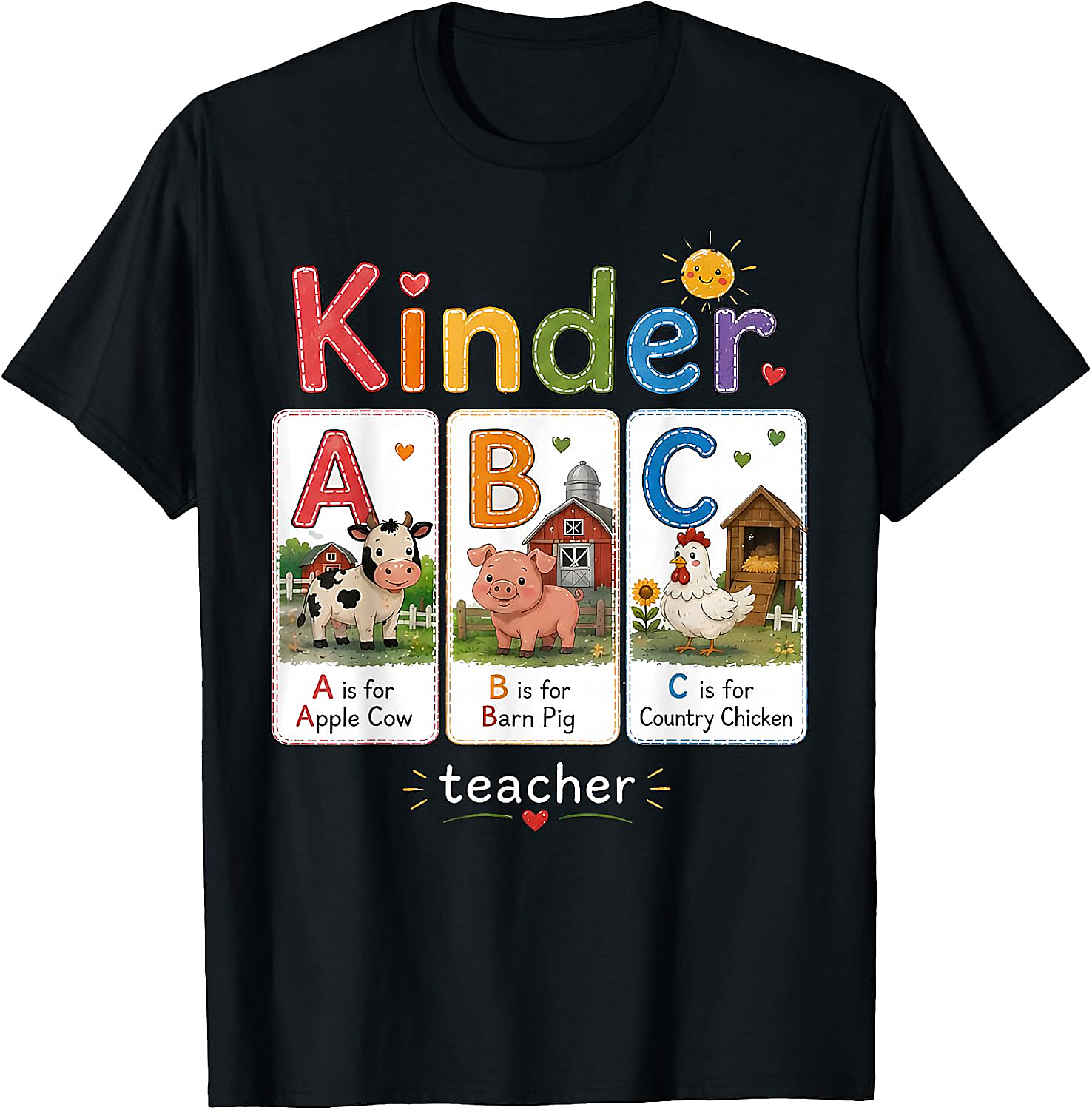 Kinder Teacher Farm Animal ABC T-Shirt | Back to School Tee
