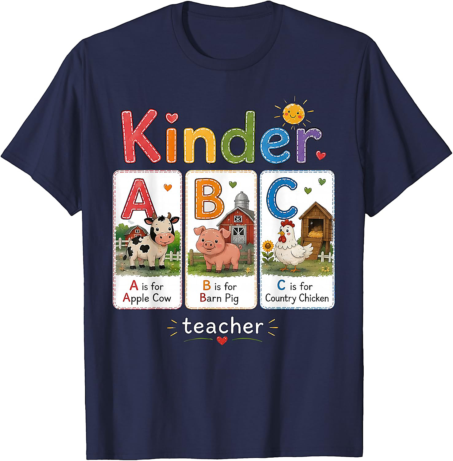 Kinder Teacher Farm Animal ABC T-Shirt | Back to School Tee