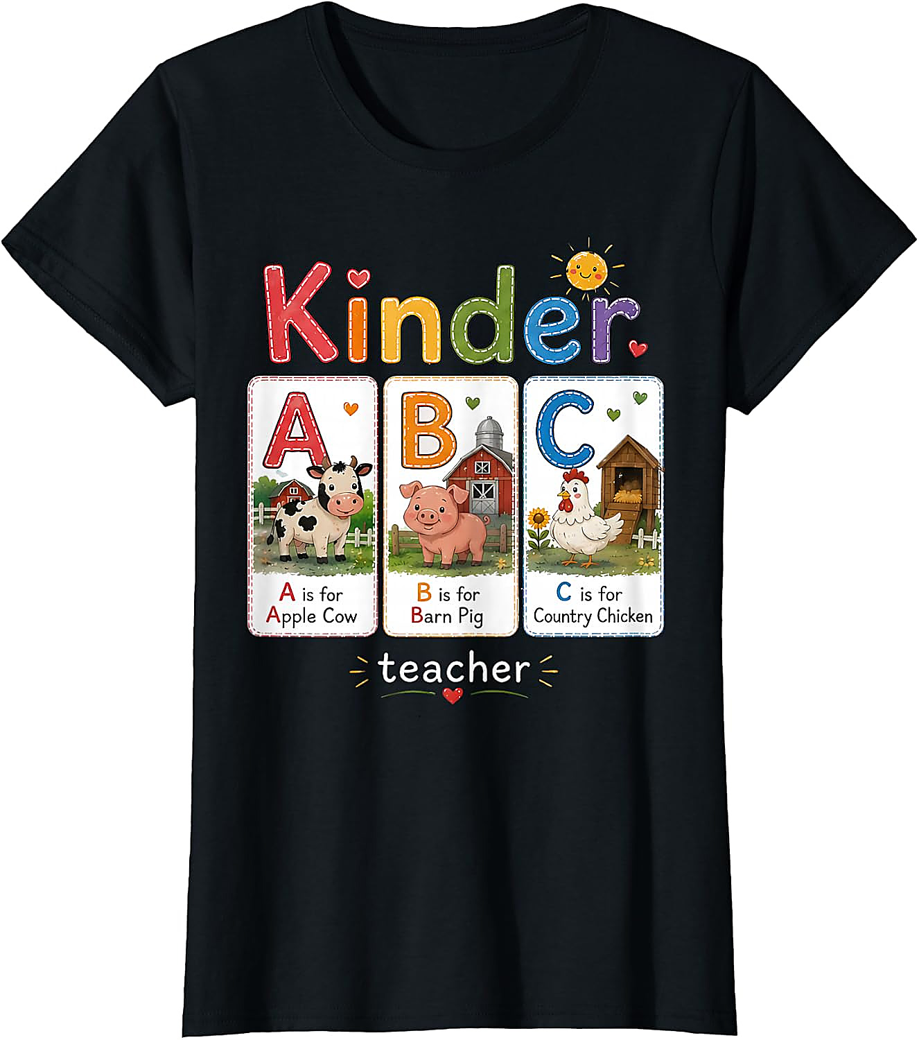 Kinder Teacher Farm Animal ABC T-Shirt | Back to School Tee