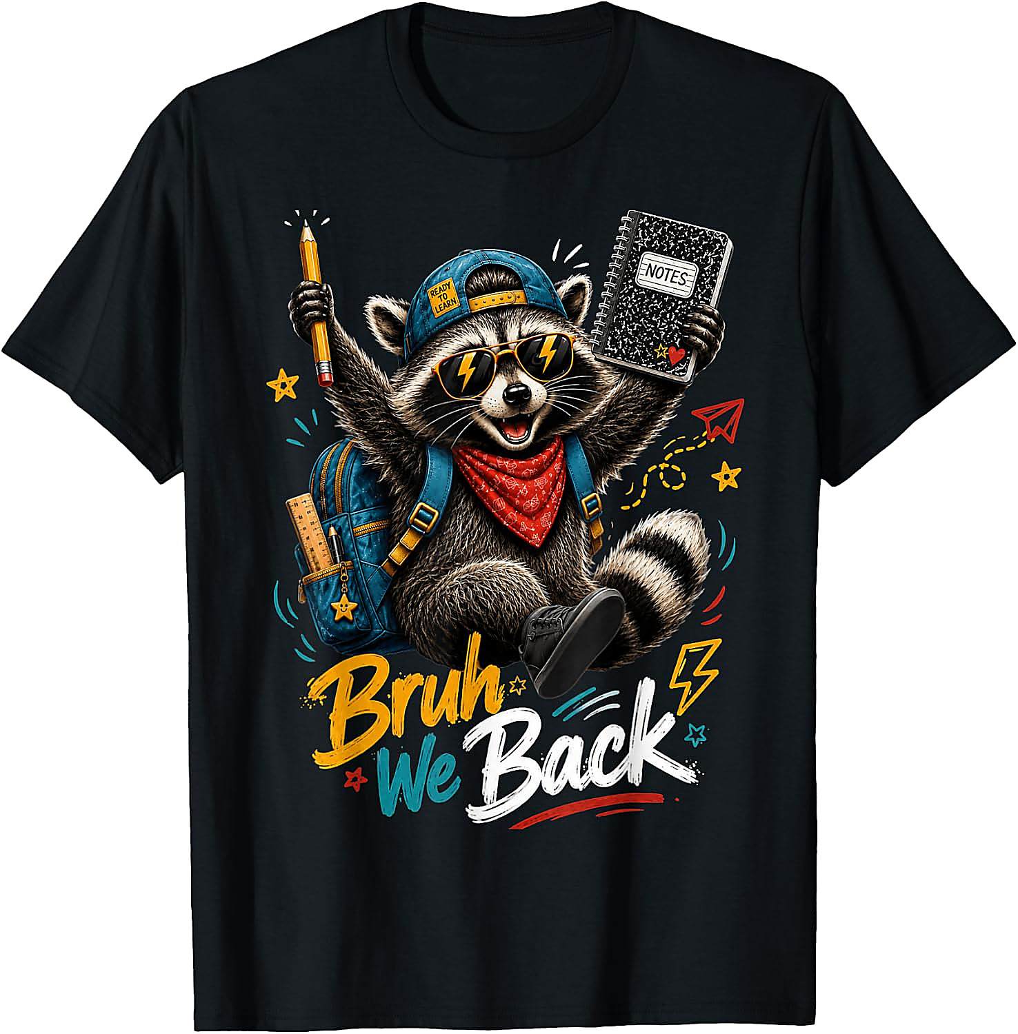 Bruh We Back Raccoon T-Shirt | Funny Back to School Tee