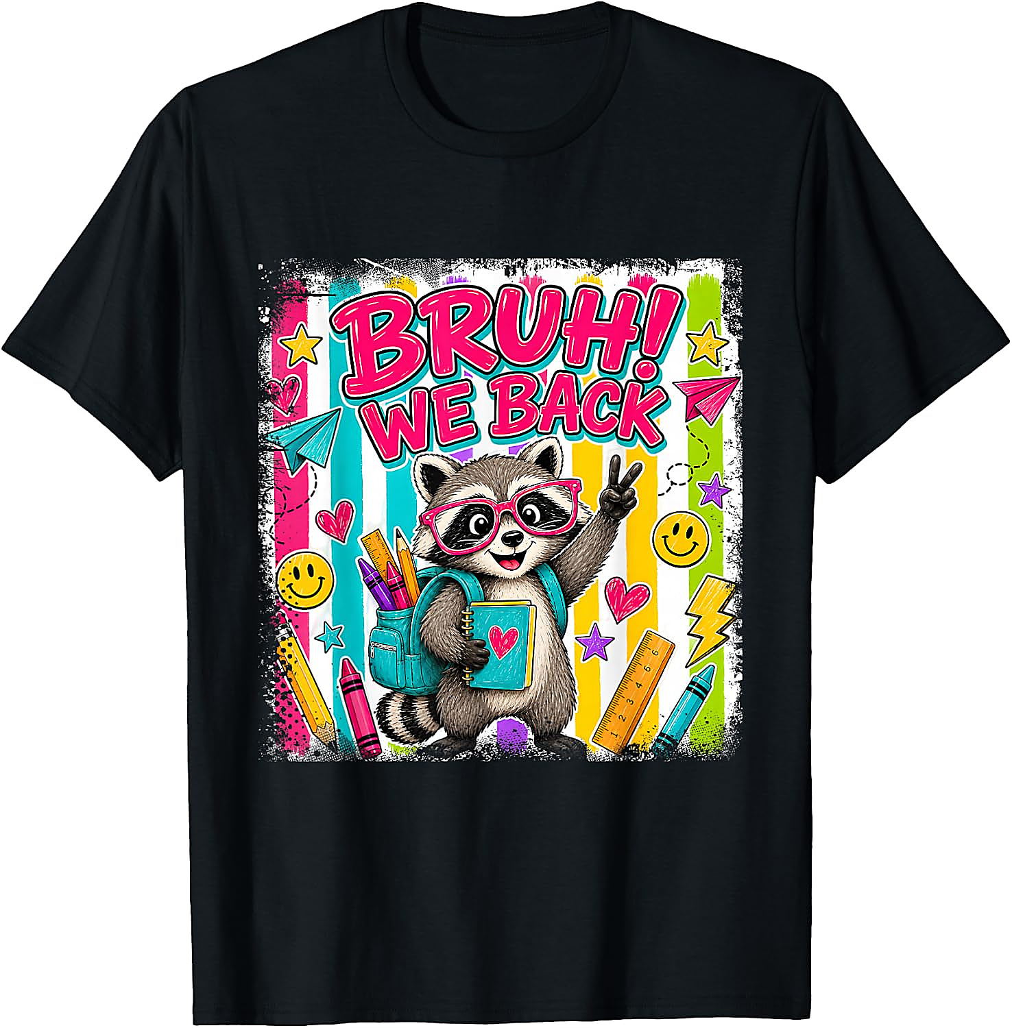Bruh We Back Raccoon T-Shirt | Funny Back to School Tee