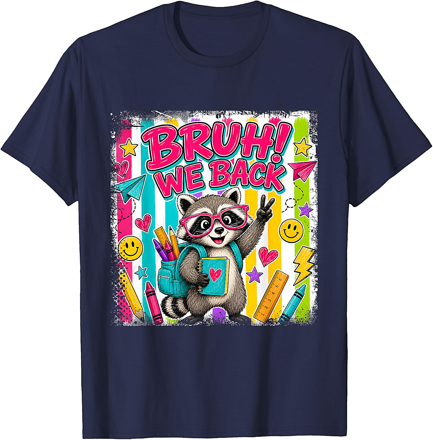Bruh We Back Raccoon T-Shirt | Funny Back to School Tee