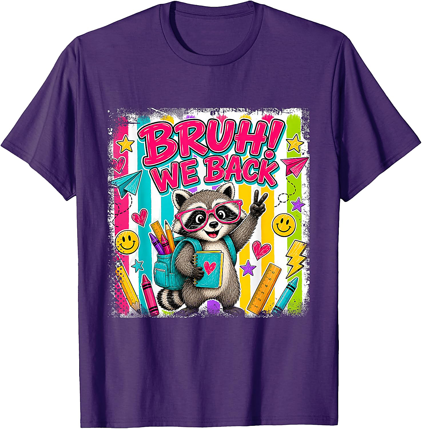Bruh We Back Raccoon T-Shirt | Funny Back to School Tee