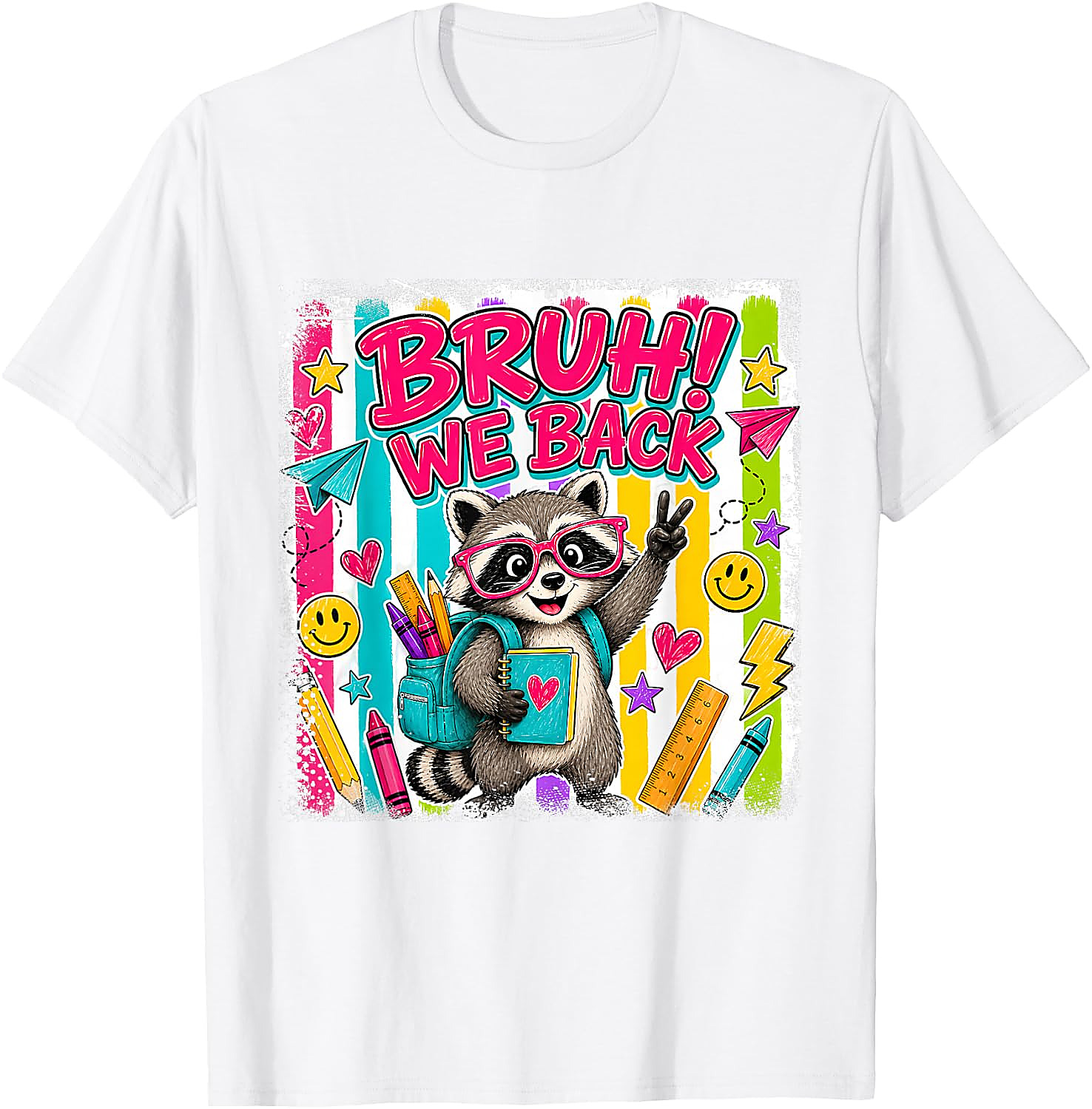 Bruh We Back Raccoon T-Shirt | Funny Back to School Tee