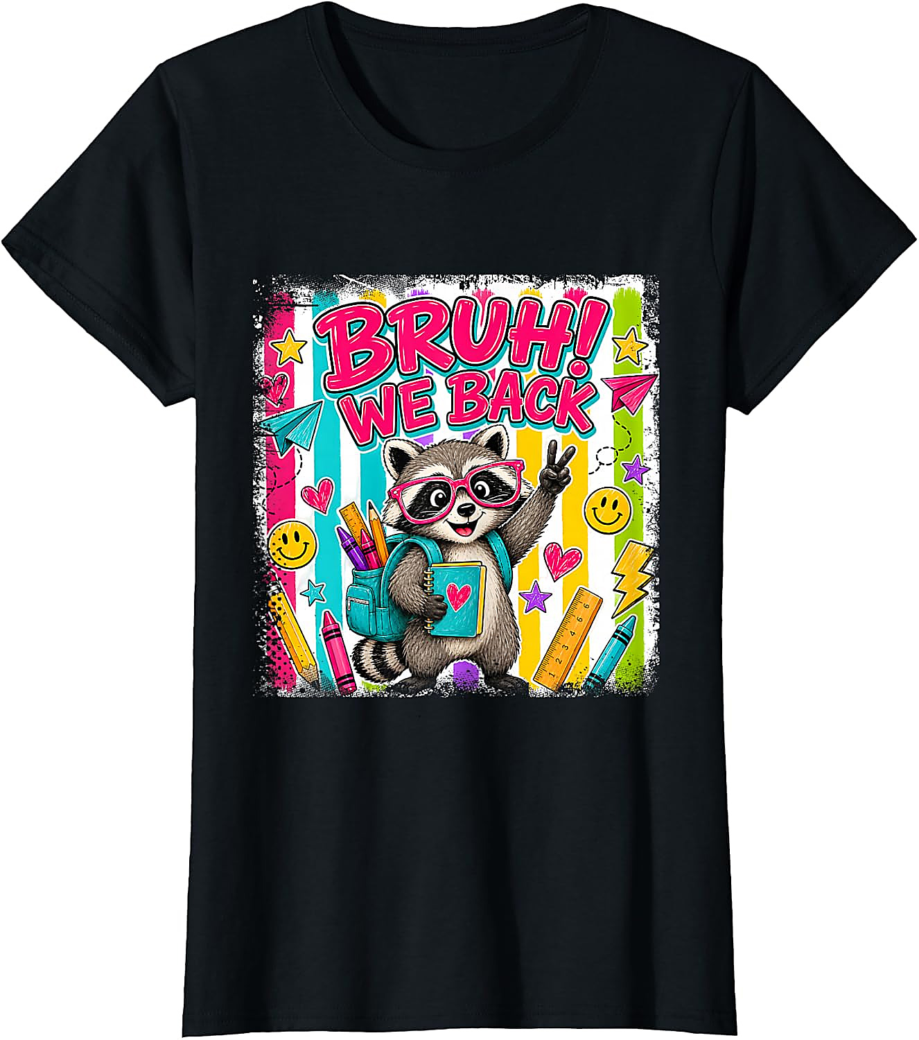 Bruh We Back Raccoon T-Shirt | Funny Back to School Tee