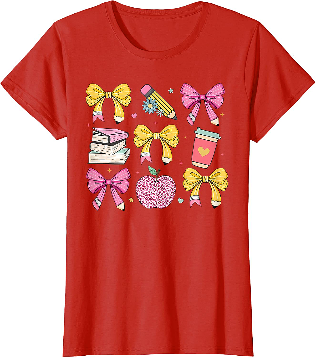 Apple Coquette Bow Books Back to School T-Shirt