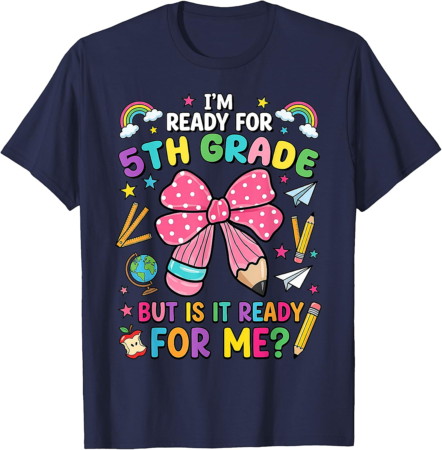  I'm Ready for 5th Grade Pencil Bow Tee Back to School