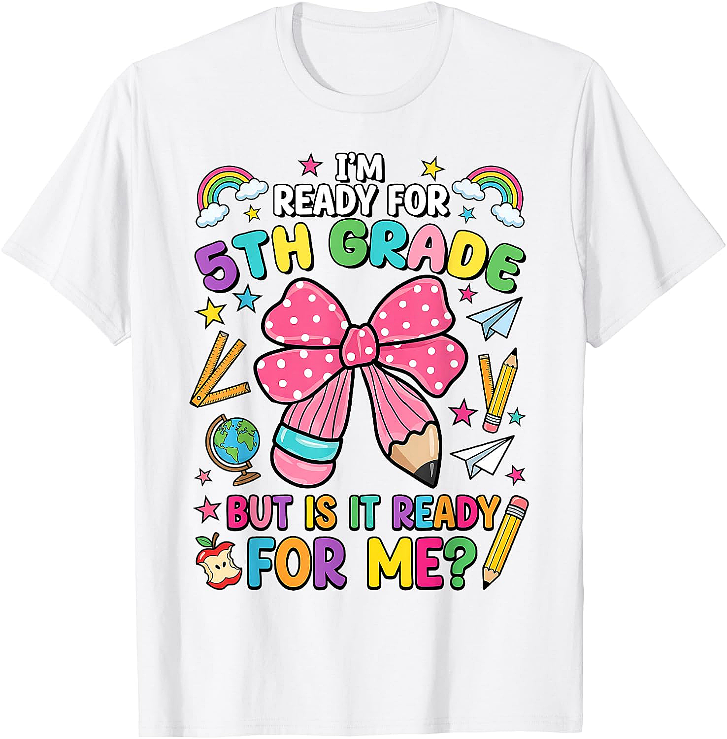 I'm Ready for 5th Grade Pencil Bow Tee Back to School