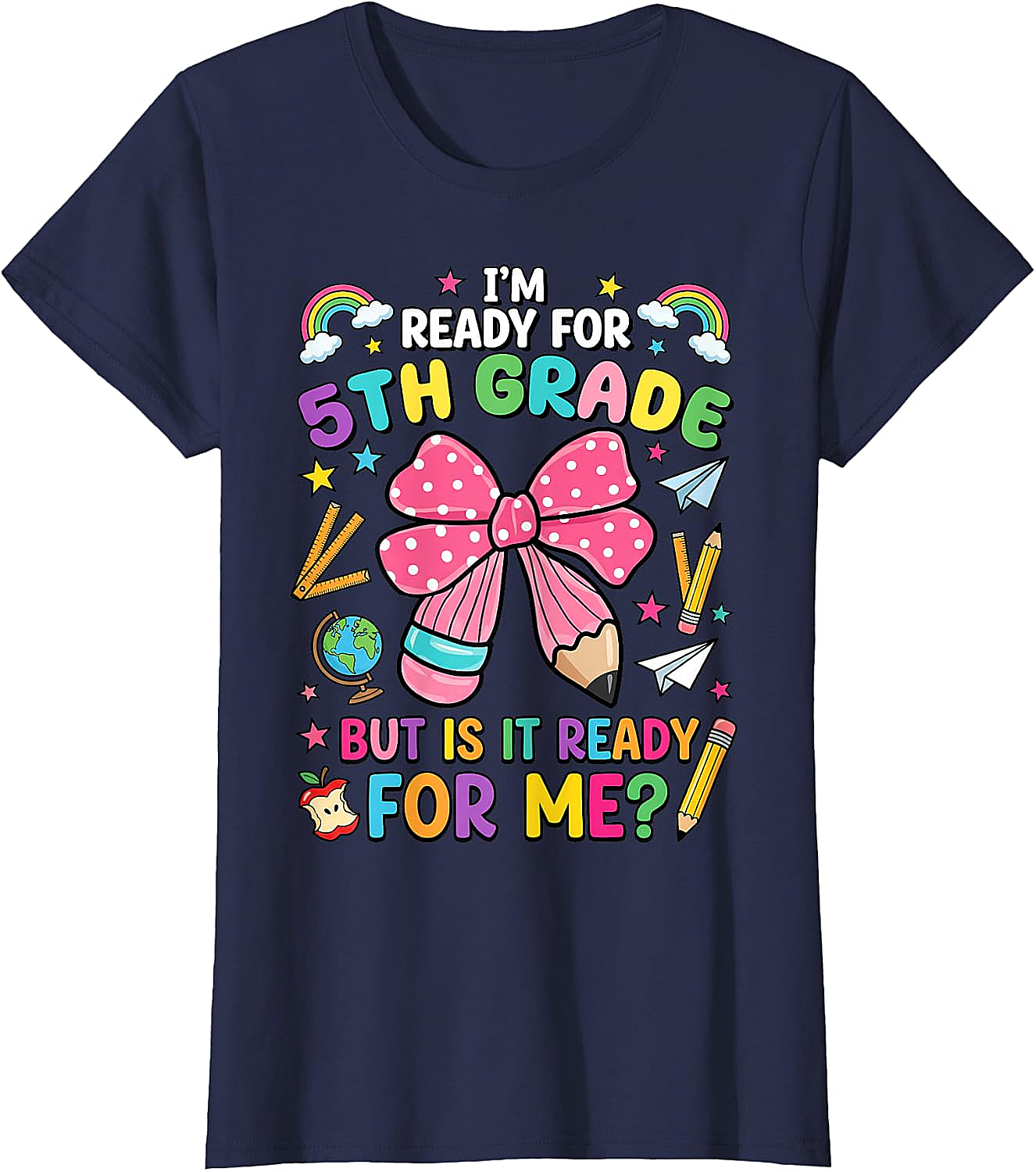  I'm Ready for 5th Grade Pencil Bow Tee Back to School