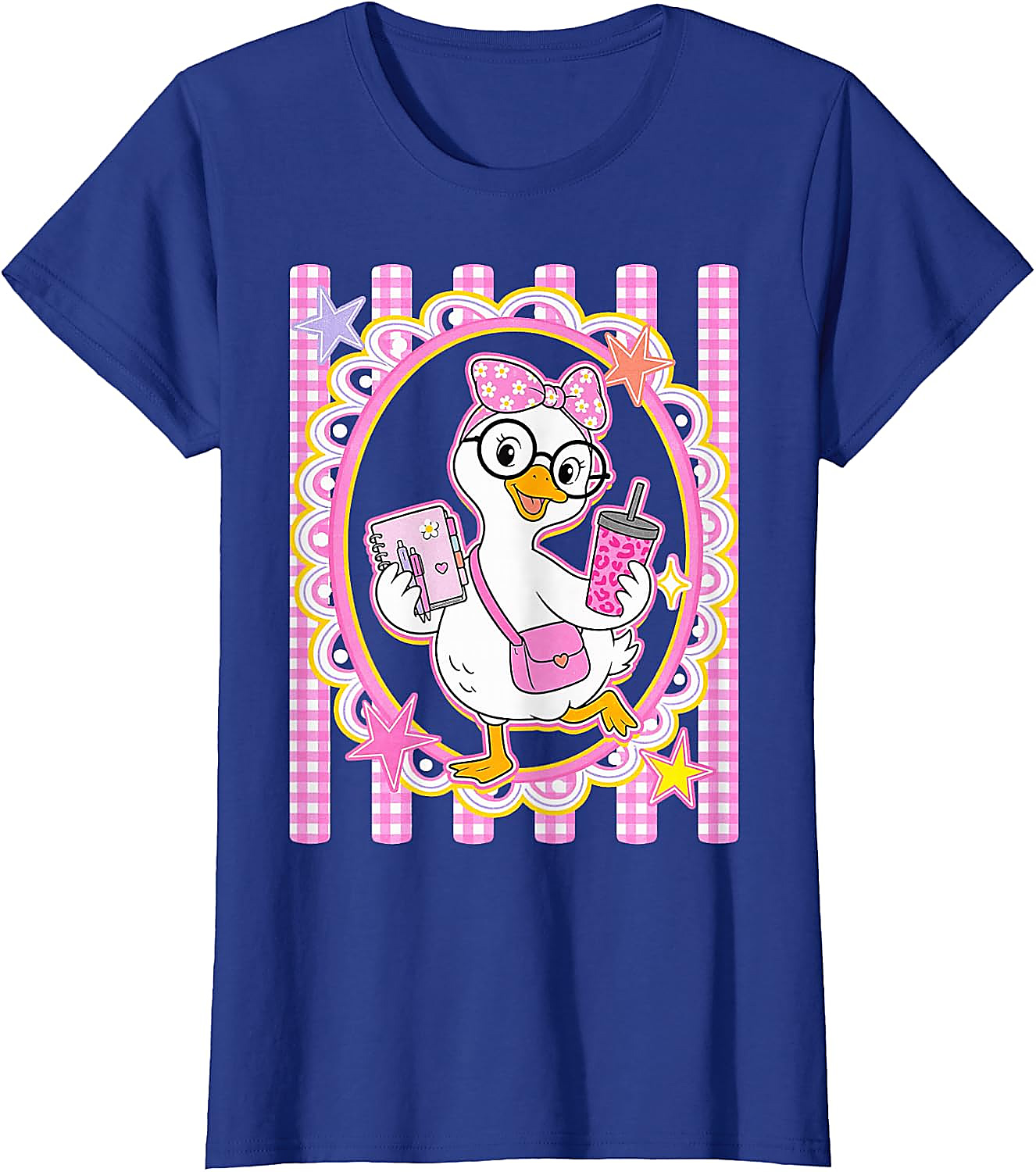 Cute Goose Teacher T-Shirt | Preppy Pink Gingham Tee