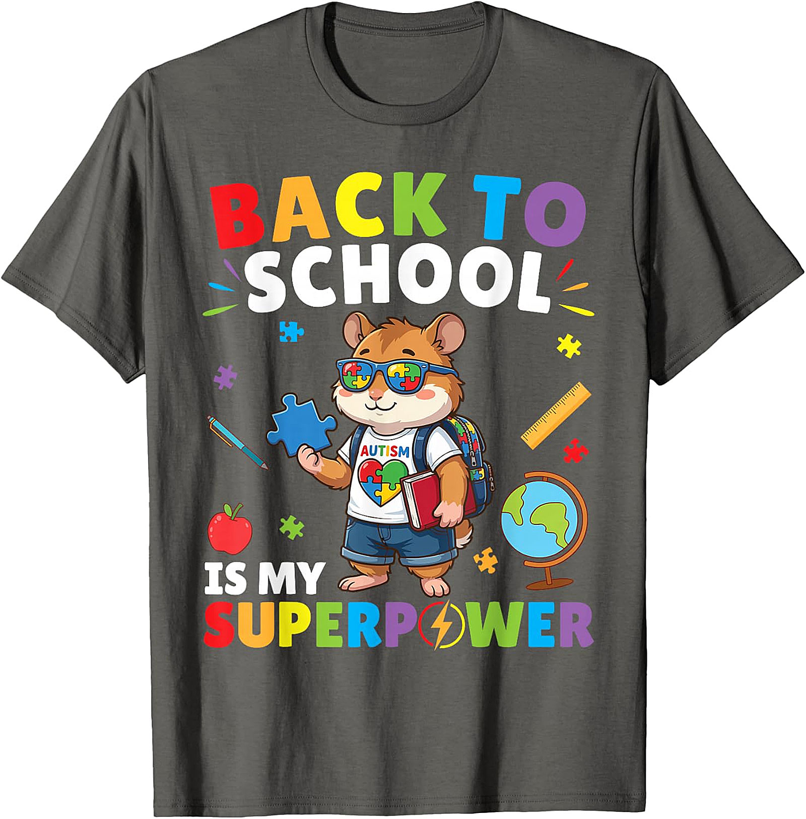 Autism Awareness Back to School Hamster Superpower Tee