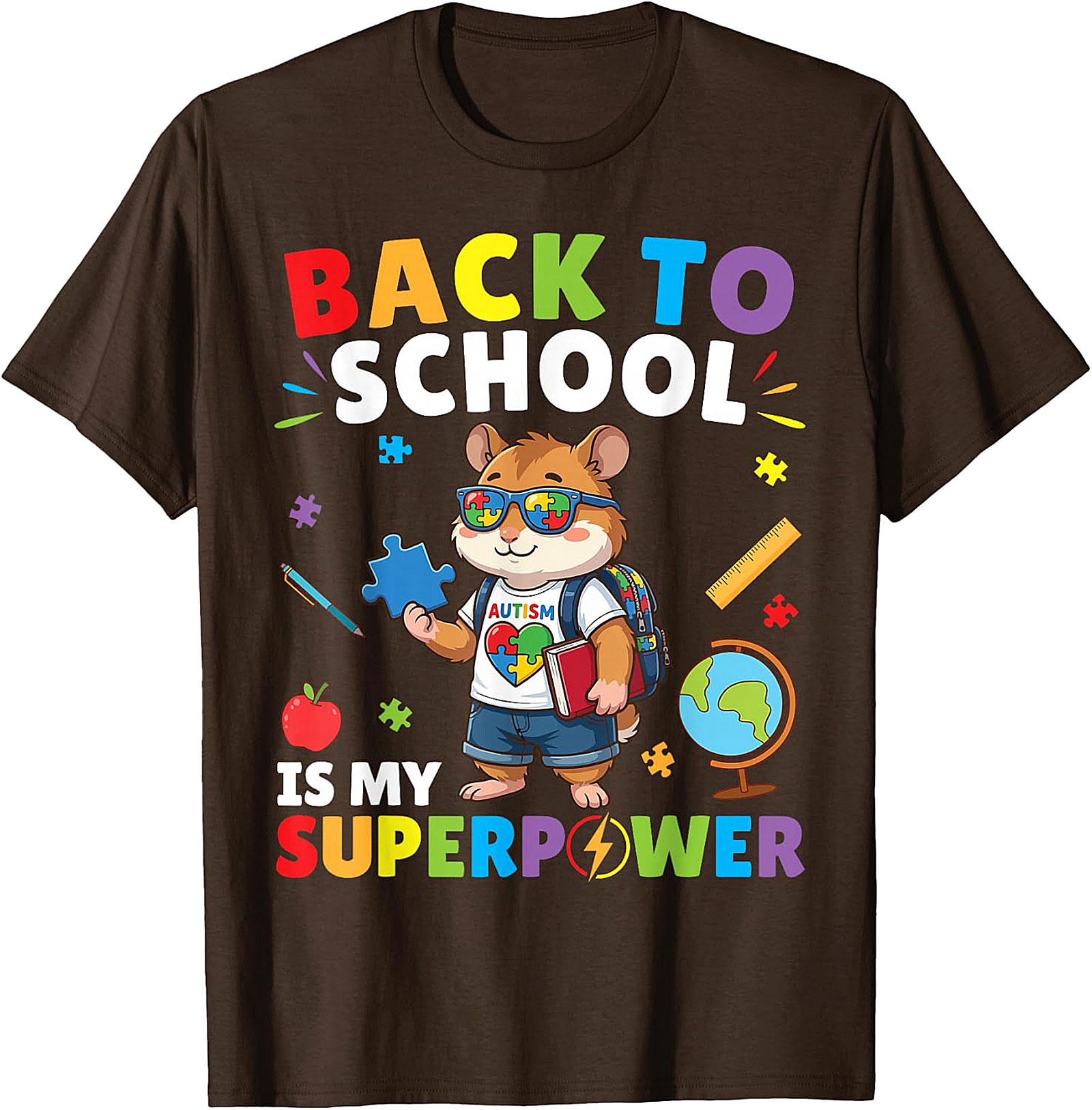 Autism Awareness Back to School Hamster Superpower Tee