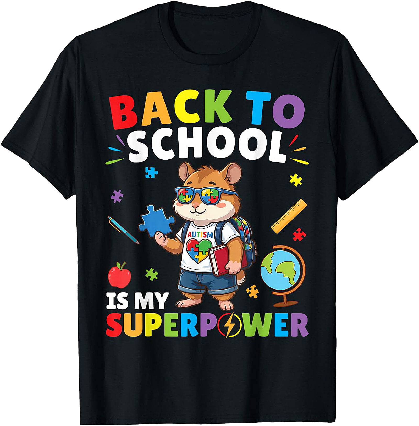 Autism Awareness Back to School Hamster Superpower Tee
