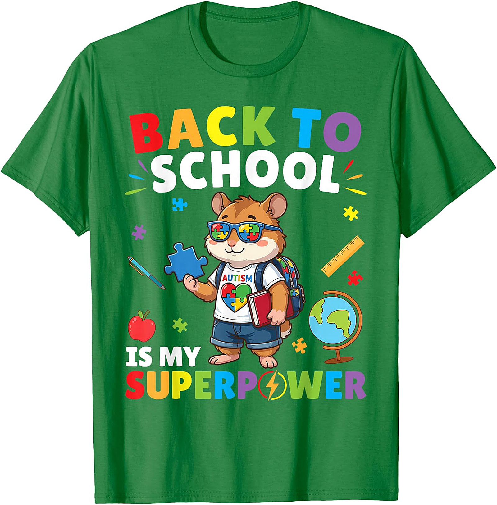 Autism Awareness Back to School Hamster Superpower Tee