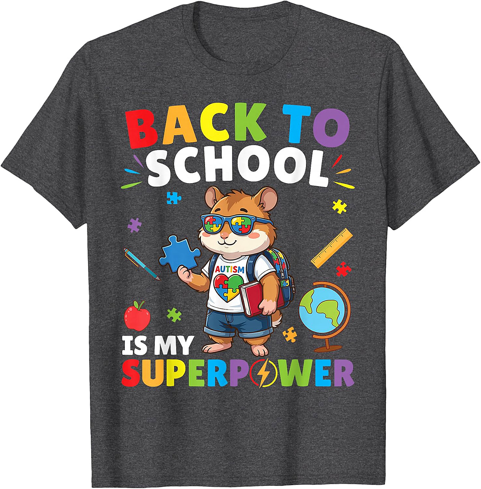 Autism Awareness Back to School Hamster Superpower Tee