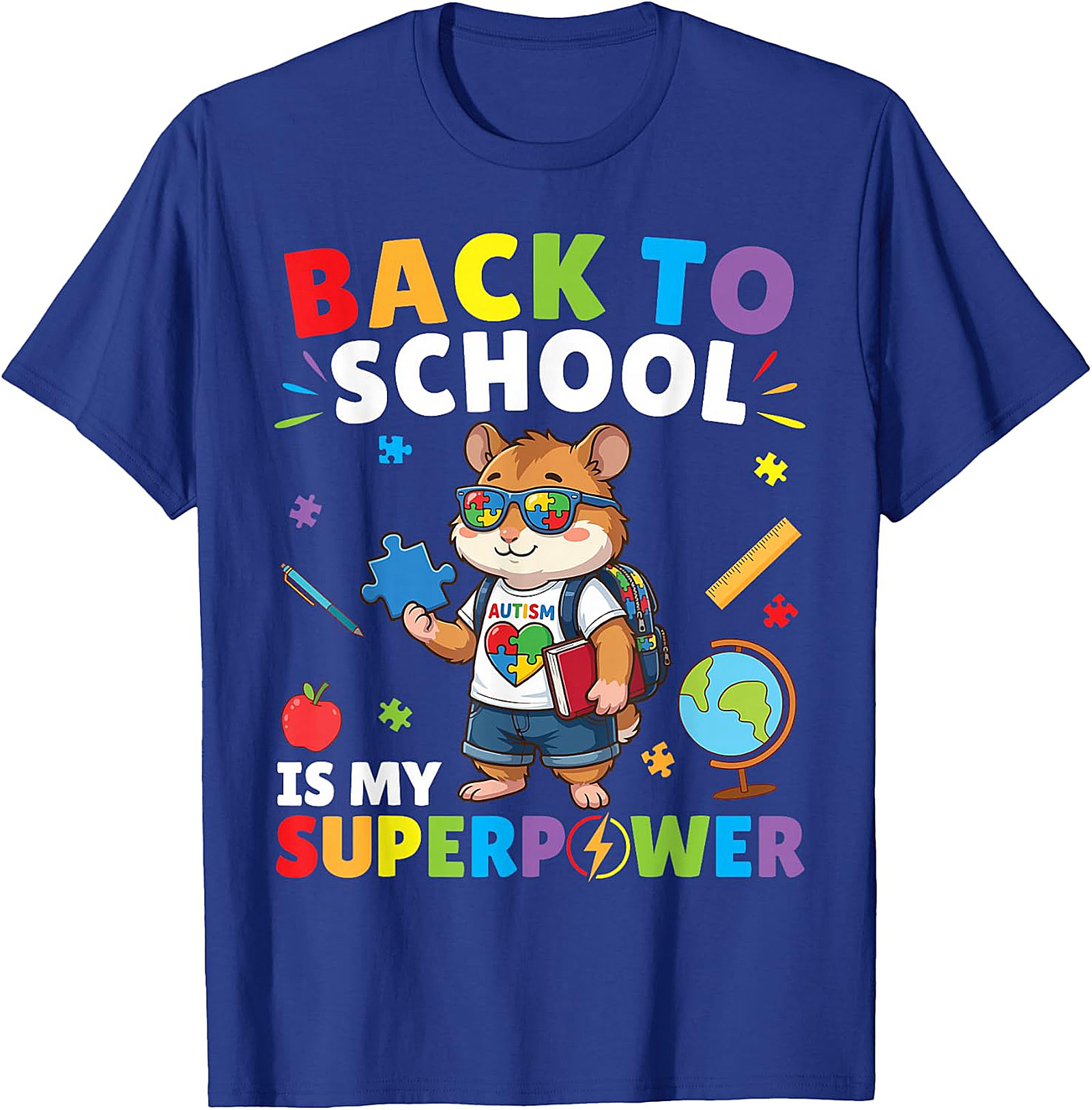 Autism Awareness Back to School Hamster Superpower Tee