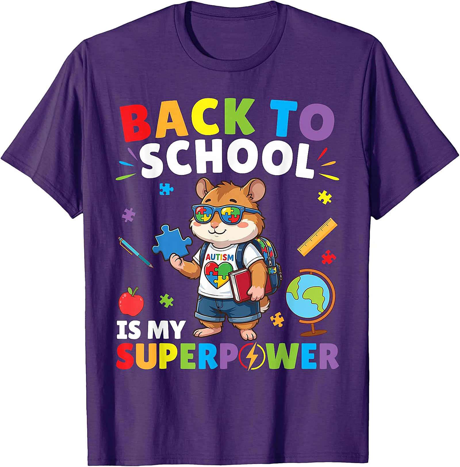 Autism Awareness Back to School Hamster Superpower Tee
