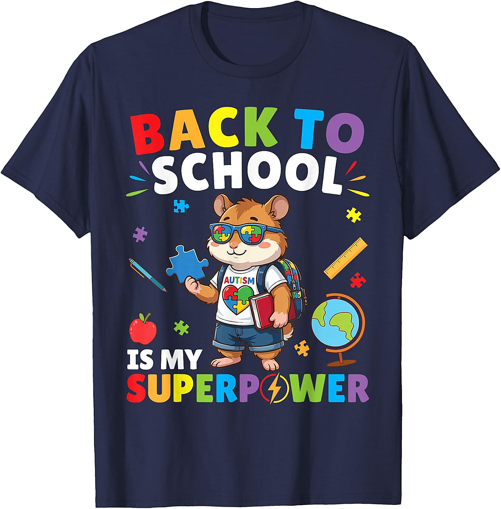 Autism Awareness Back to School Hamster Superpower Tee